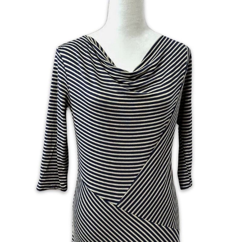Other Gilli Sheath Dress Knit Fabric Drape Neck Stripe Blue/Gray L Size L / US 10 / IT 46 - 2 Thumbnail