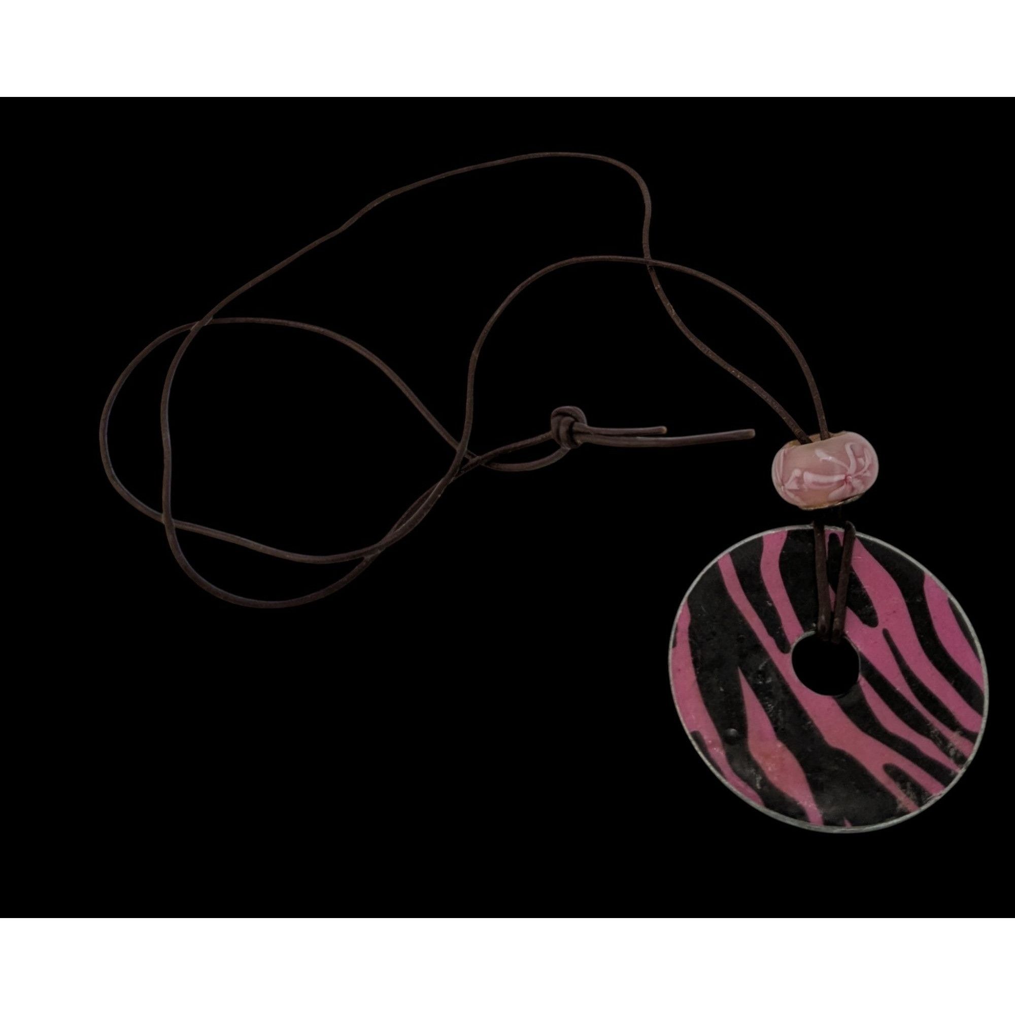 Handmade Pink & Black Zebra Pendant Necklace Handmade With Washer & G Size ONE SIZE - 2 Thumbnail