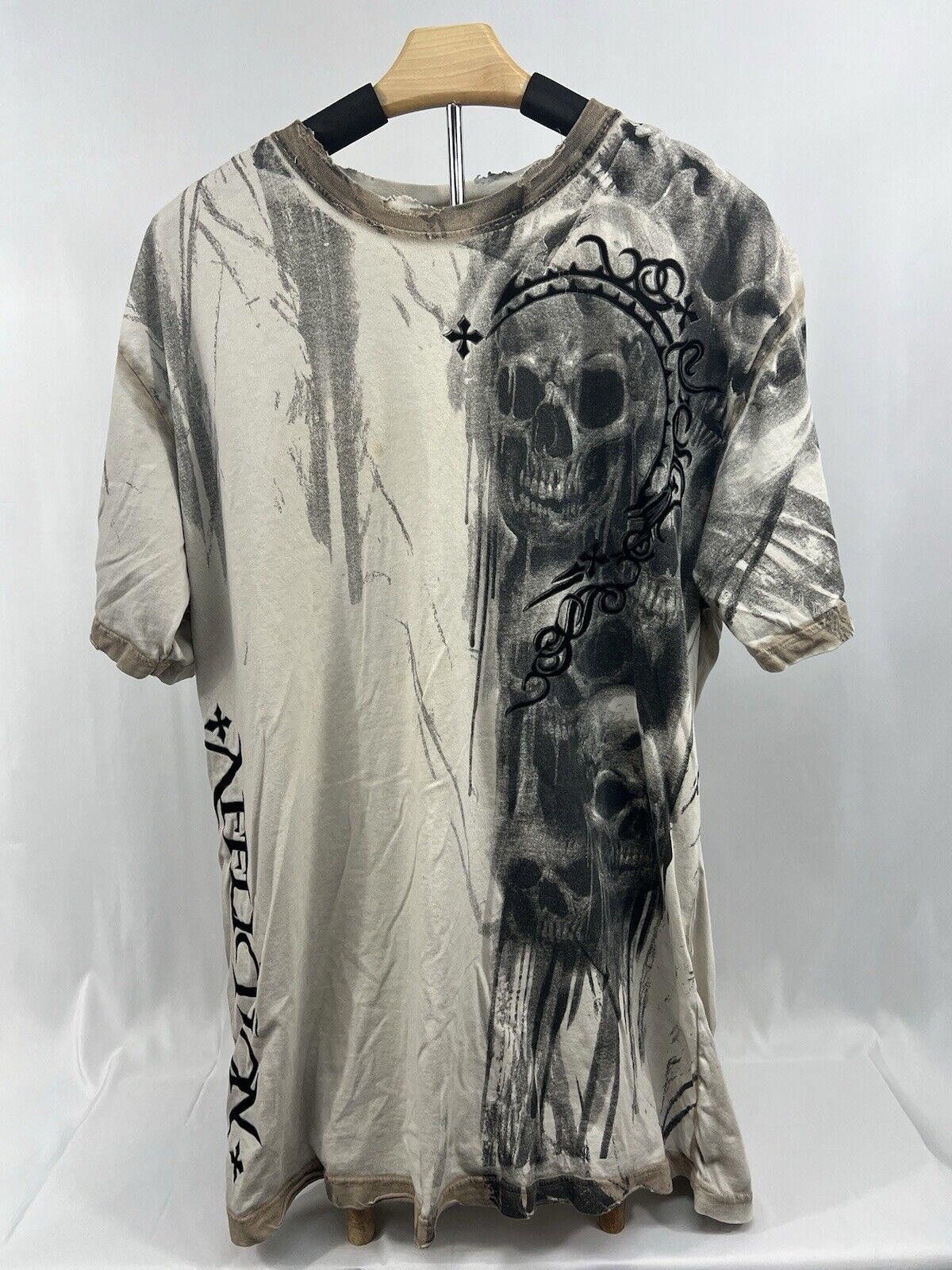Affliction Live Fast Skulls Grunge Goth Size Mens 2XL#TG