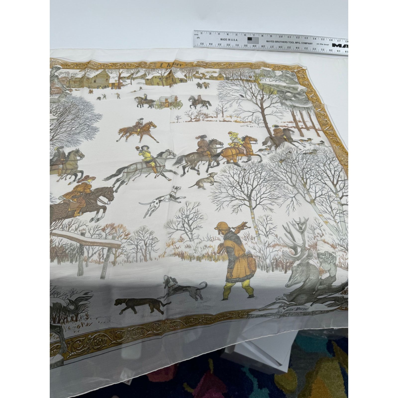 Hermes Hermes Rare Mirrored Image Hunt Scene Sheer Large Cape Shaw Size ONE SIZE - 13 Thumbnail