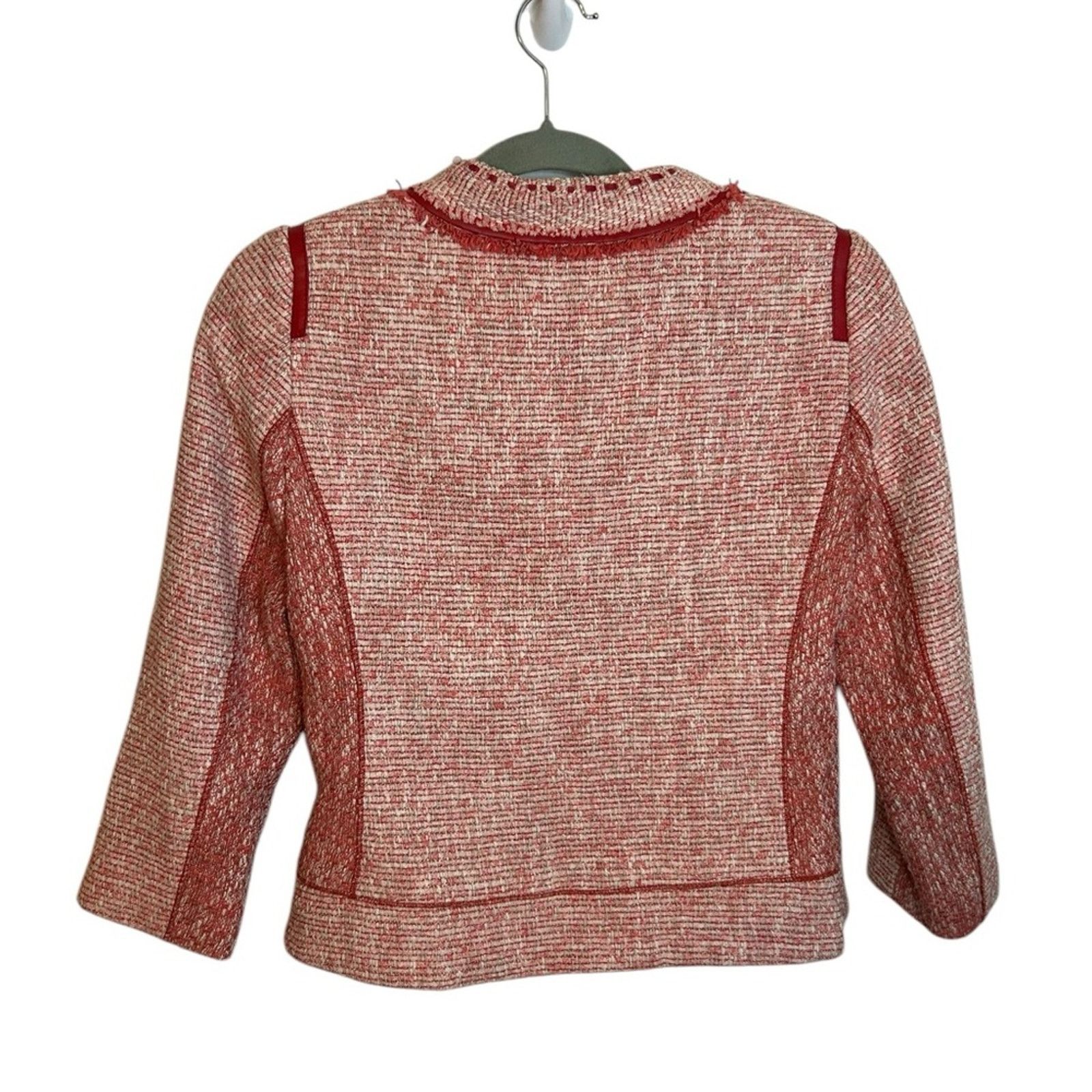 Elie Tahari Tahari Red Tweed Zip Front Jacket Size XS / US 0-2 / IT 36-38 - 2 Thumbnail