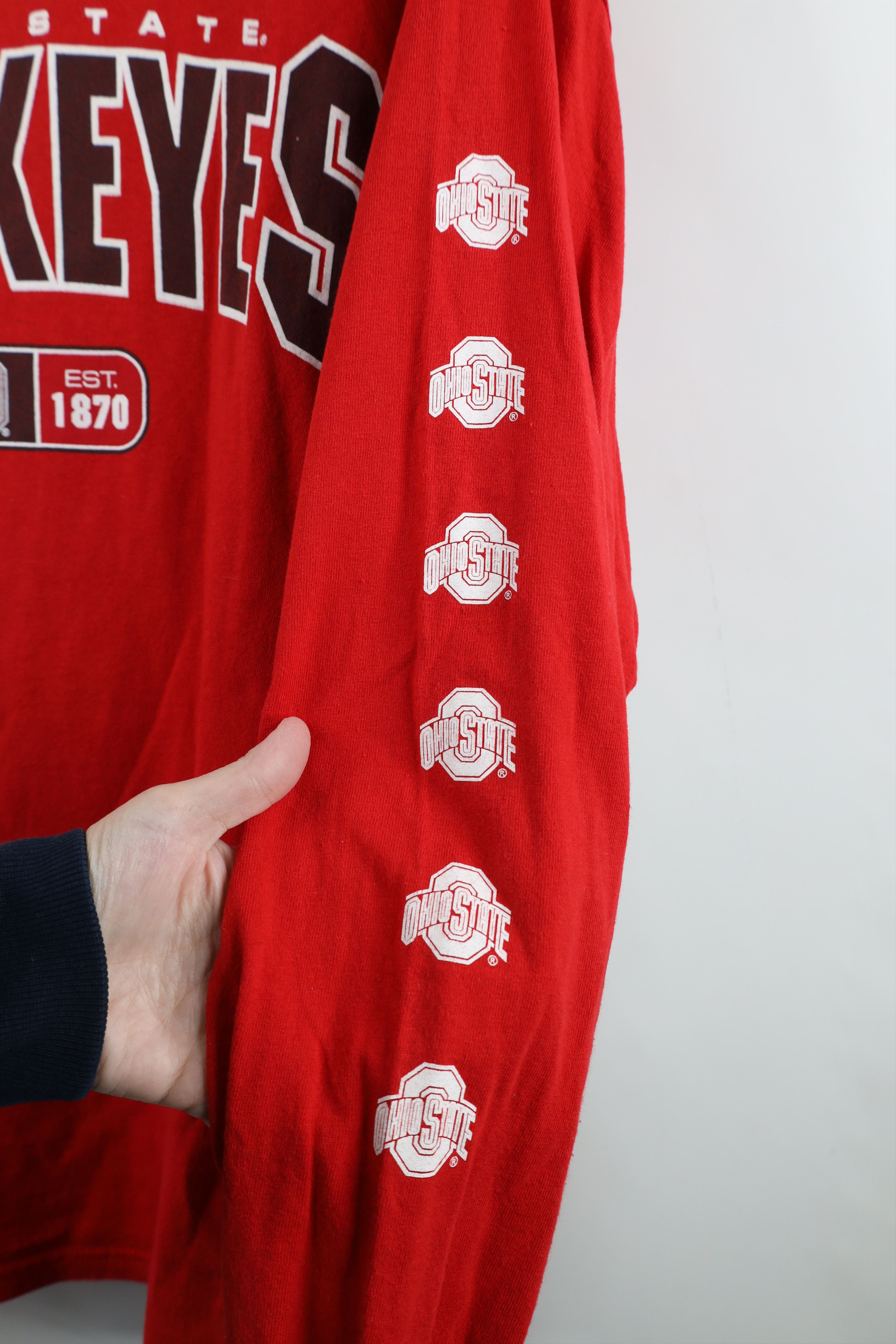Vintage Vintage 90s Ohio State University Long Sleeve T-Shirt Red Size US XL / EU 56 / 4 - 5 Thumbnail