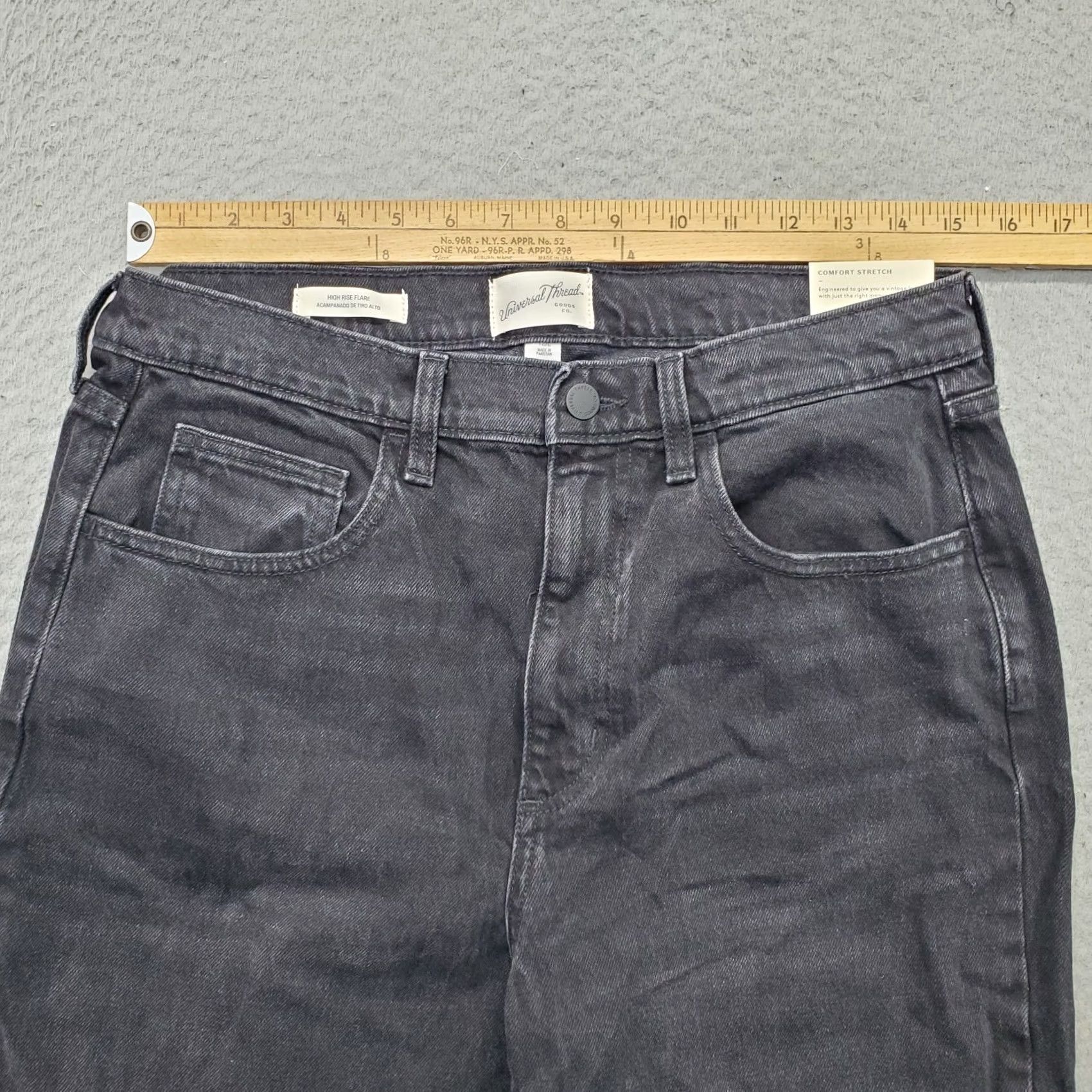 Vintage Universal Thread Jeans Womens Size 12 Flare Black Denim Dark Wash Zip Button Pockets Size 34" / US 12 / IT 48 - 5 Thumbnail
