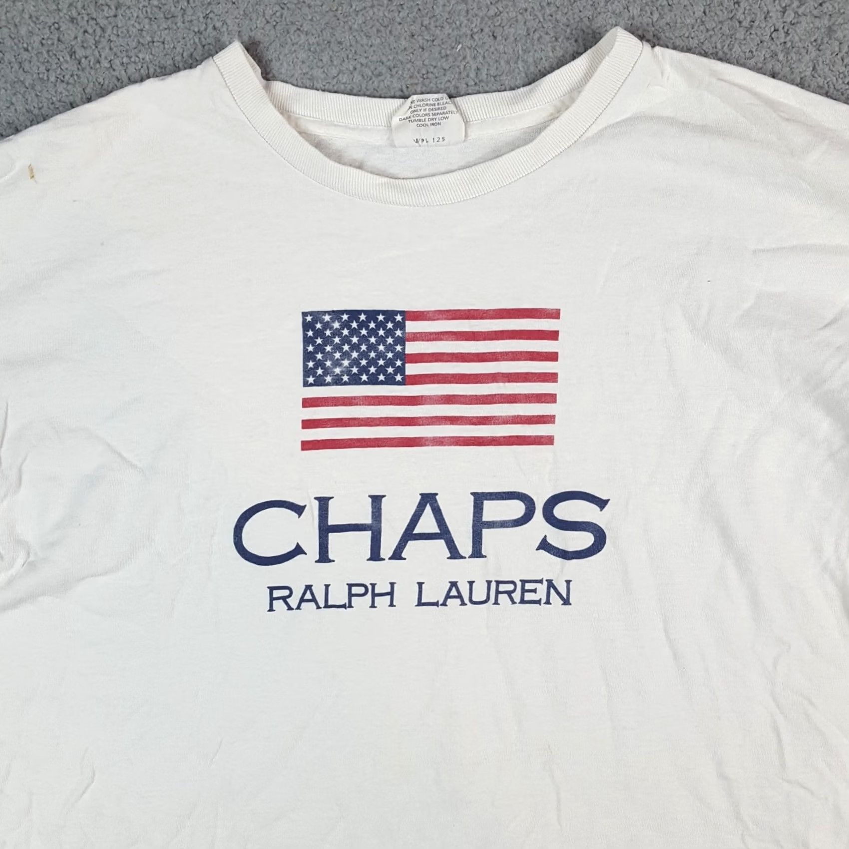 Chaps VINTAGE Chaps Ralph Lauren Flag Logo T-Shirt L White Cotton Short Sleeve Crew Neck 90s Grunge Preppy Vintage Y2K Size US L / EU 52-54 / 3 - 2 Thumbnail