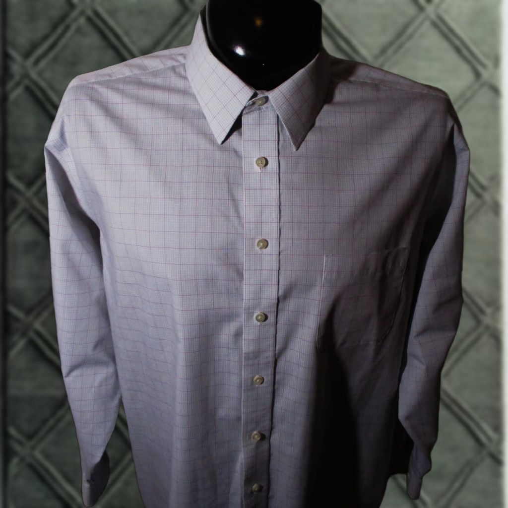 Stafford STAFFORD Light Blue Dress Shirt Men 17.5/34-35 Long Sleeve Cotton Blend Regular Collar Classic Check Shirt Mens Size 48R - 1 Thumbnail