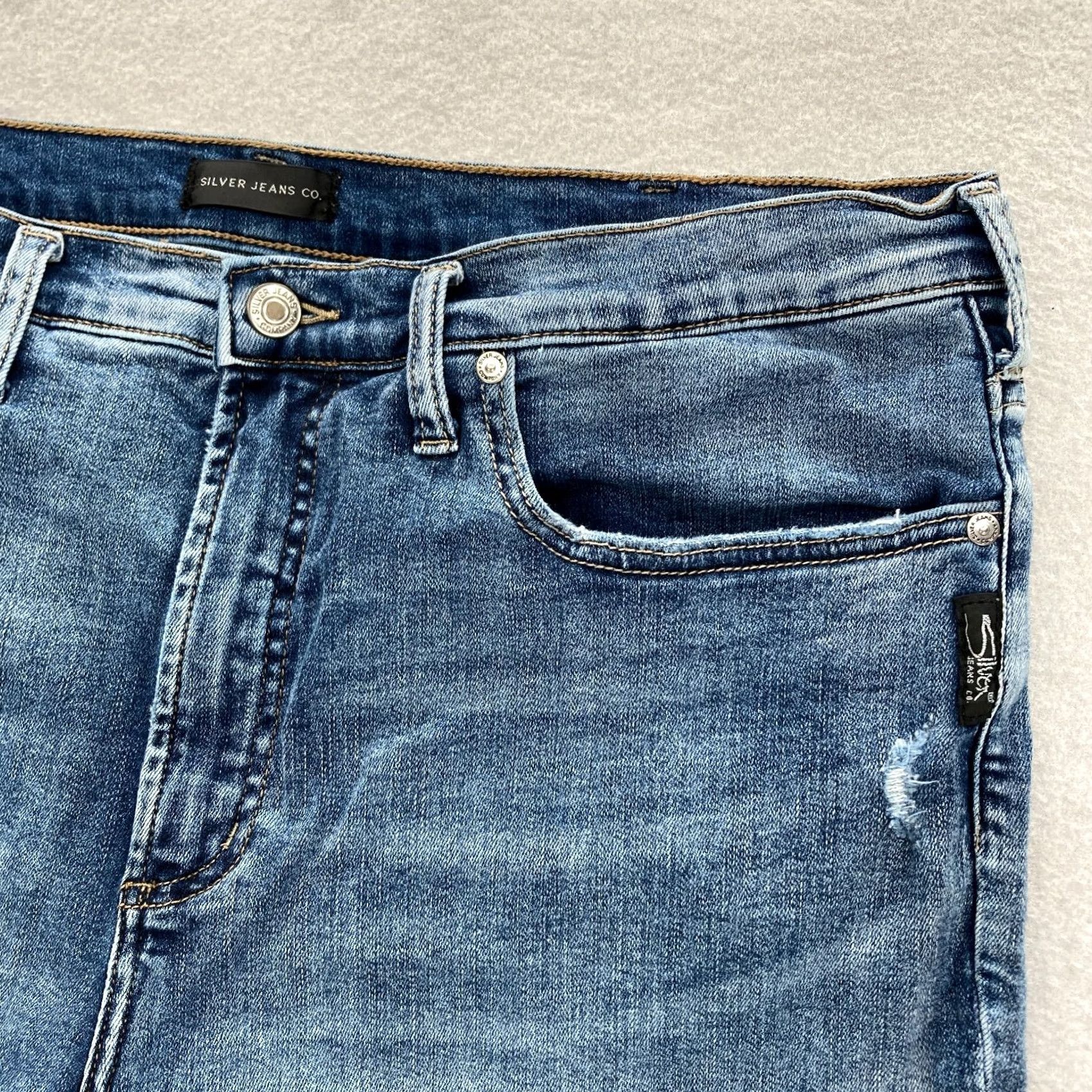 Silver Jeans Co. Silver Jeans Calley Skinny Crop Women's 18 Blue Stretch Denim Distressed Grunge Skinny Jeans Size 26" / US 2 / IT 38 - 5 Thumbnail