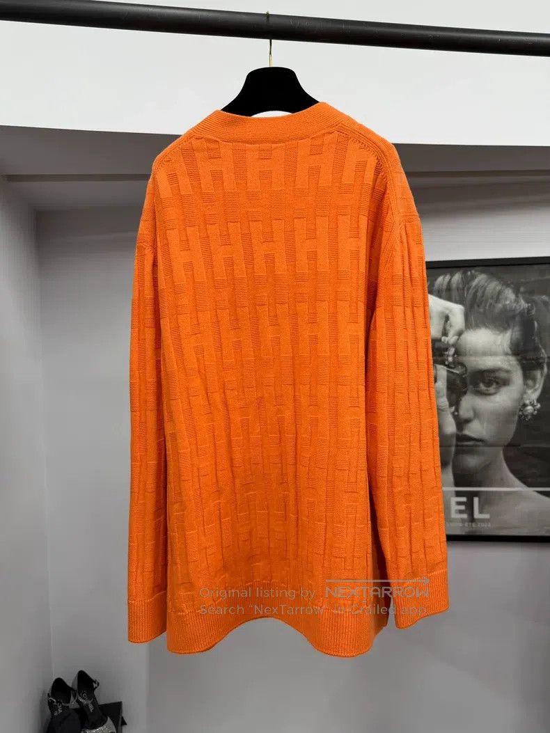 Hermes Hermes Orange Textured Wool Knit Cardigan Size XS / US 0-2 / IT 36-38 - 3 Thumbnail