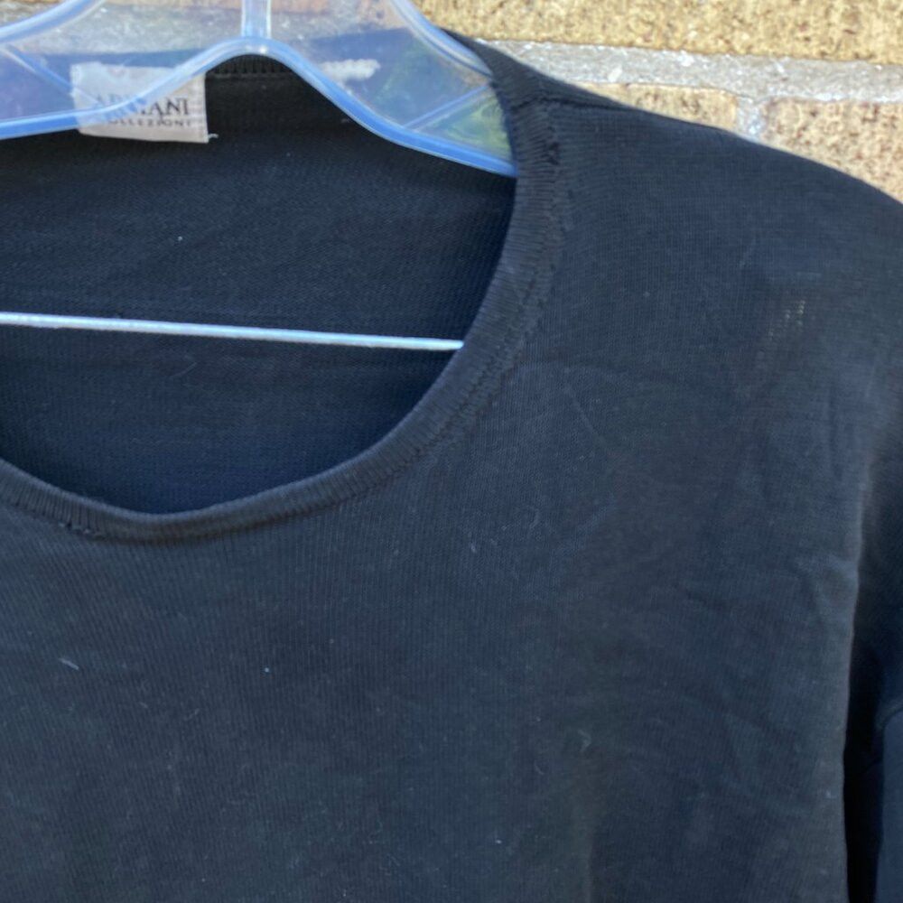 Armani Vintage Armani Distressed Wide Neck T Shirt Large Black Size US L / EU 52-54 / 3 - 3 Thumbnail