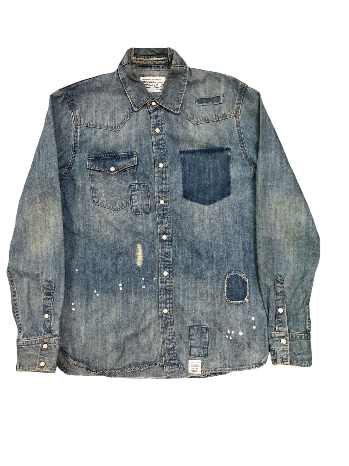 Japanese Brand × MOUSSY Moussy Distressed Denim Shirt Size US S / EU 44-46 / 1 - 1 Thumbnail