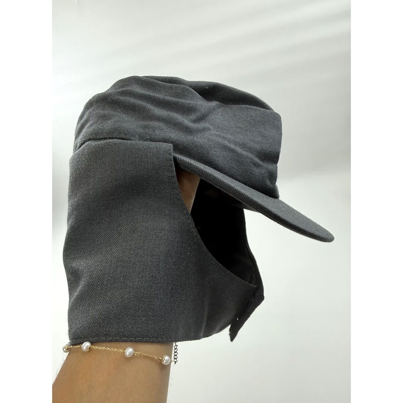 Vintage VINTAGE Army Cap Fitted 7 1/4 Gray Twill Winter Lined Ear Neck Flap 80s Hat Mens Size ONE SIZE - 2 Thumbnail