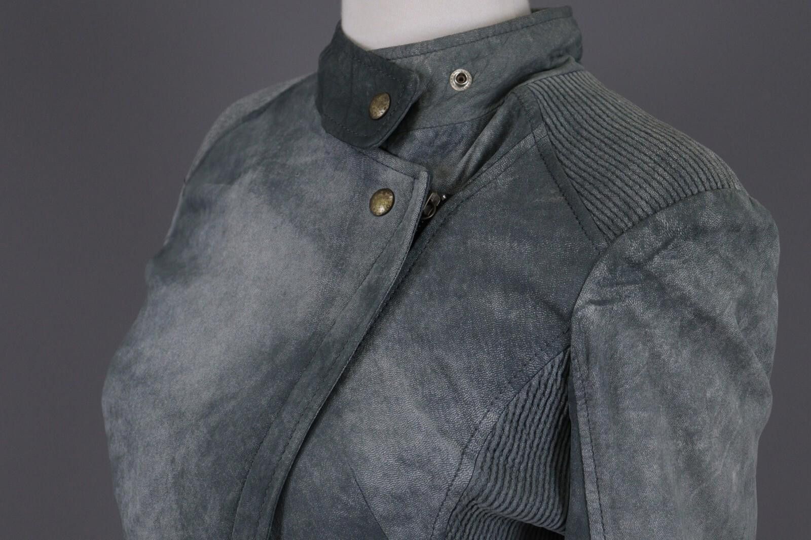 Hugo Boss Hugo Boss Gray Leather Designer Full Zip Biker Jacket Size M / US 6-8 / IT 42-44 - 8 Thumbnail