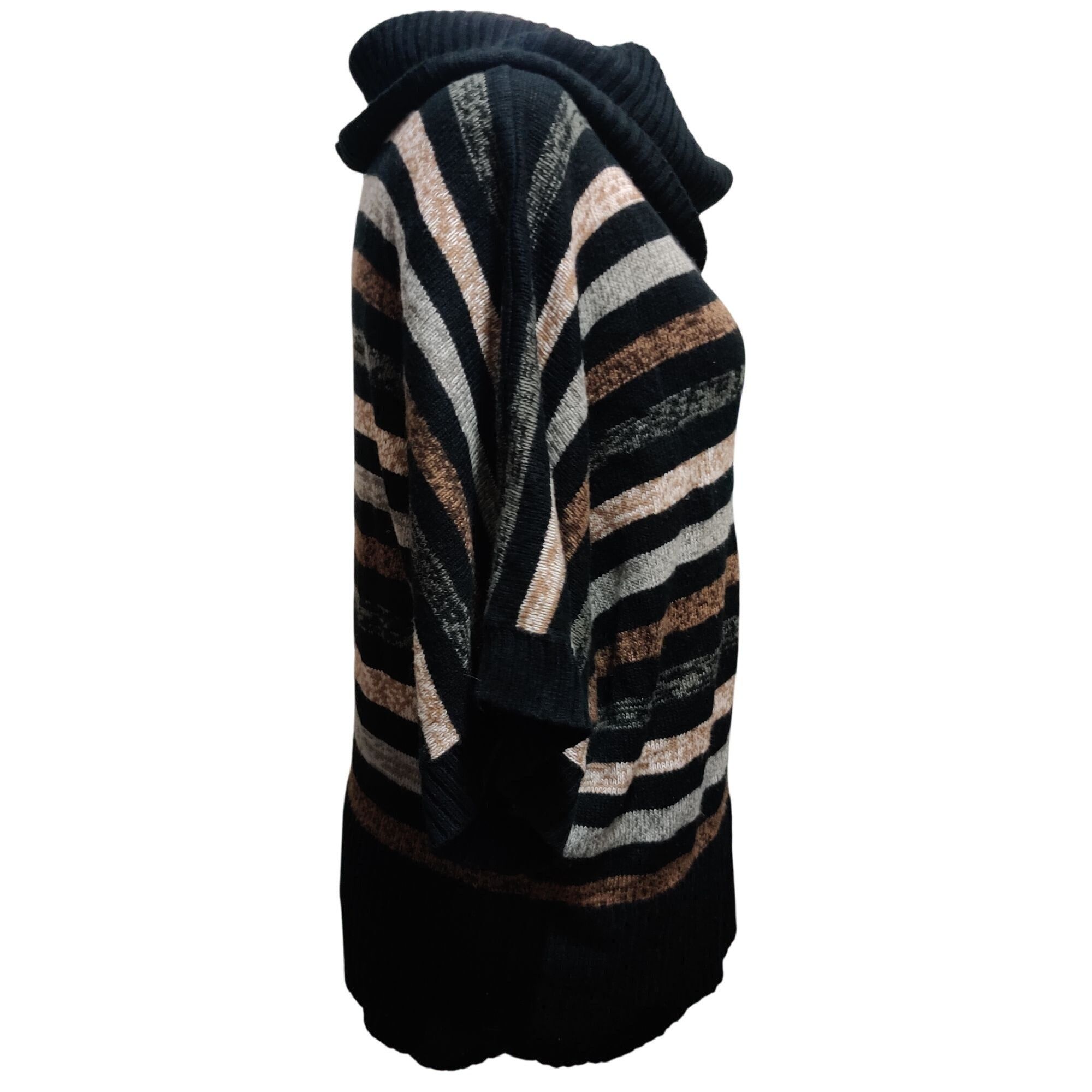 Other Faded Glory XXL Black Tan Gray Striped Knit Cowl Neck Batwin Size XXL / US 16-18 / IT 52-54 - 6 Thumbnail