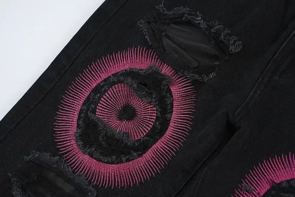 Japanese Brand Men's Torn Patchwork Jeans Loose Straight Ripped Casual Size US 34 / EU 50 - 4 Thumbnail