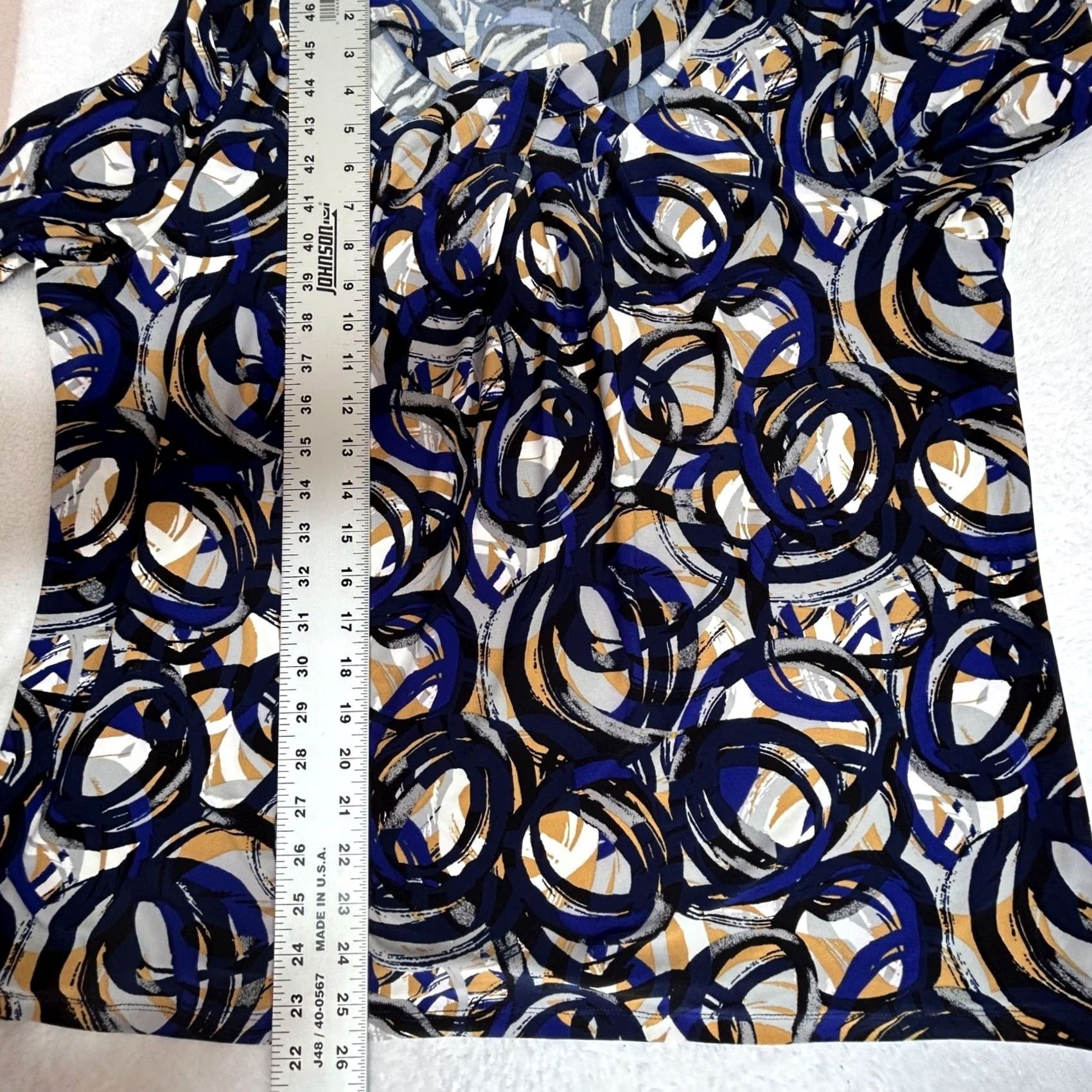 Kasper Kasper Blouse Abstract Printed Twist-Neck 3/4-Sleeve XL Blue Stretch Women’s Sh Size XL / US 12-14 / IT 48-50 - 7 Thumbnail