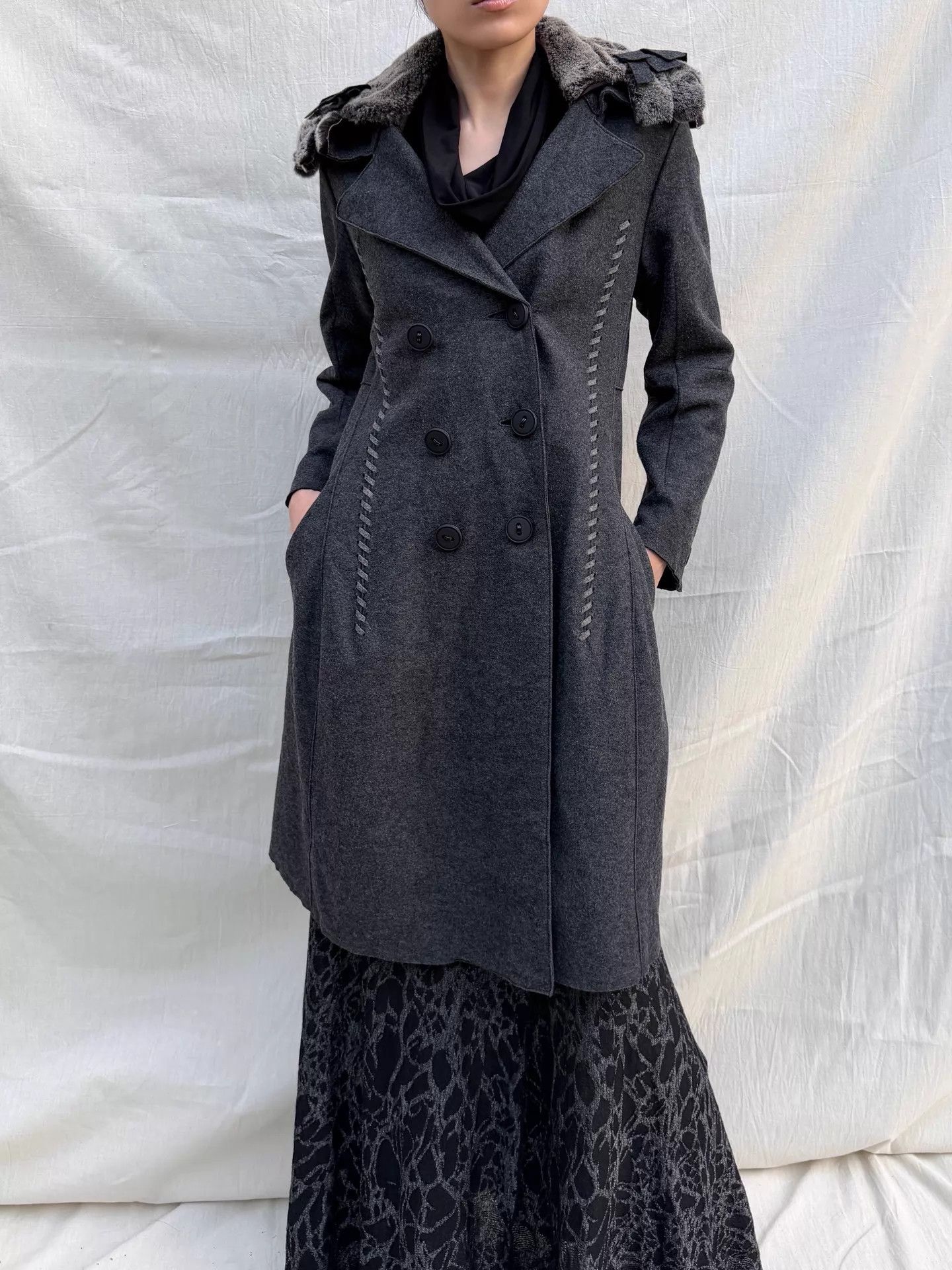 Marithe + Francois Girbaud MFG Vintage Detachable Fur Collar Wool Blend Long Coat S Size S / US 4 / IT 40 - 6 Thumbnail
