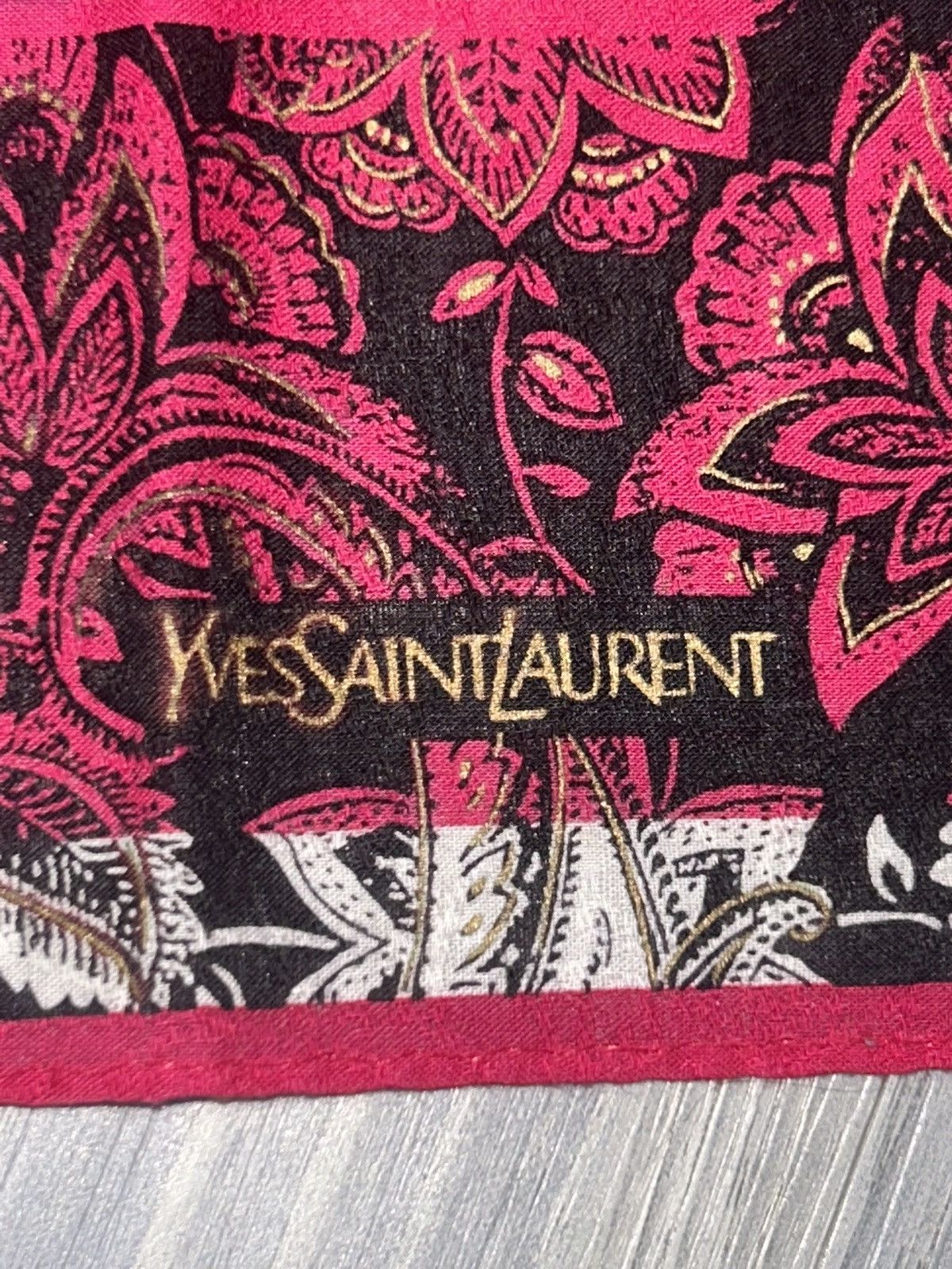 Yves Saint Laurent Vintage YSL Pink & Black Paisley Pattern Cotton Handkerchief Size ONE SIZE - 5 Thumbnail