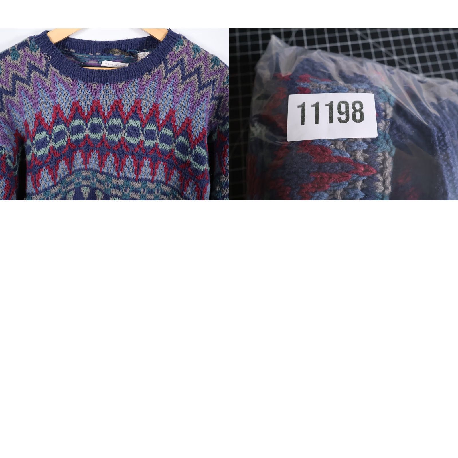 Vintage VINTAGE Hand Knit Sweater Women's Large Purple Dark Blue Fair Isle Heavyweight Ramie Size L / US 10 / IT 46 - 9 Thumbnail