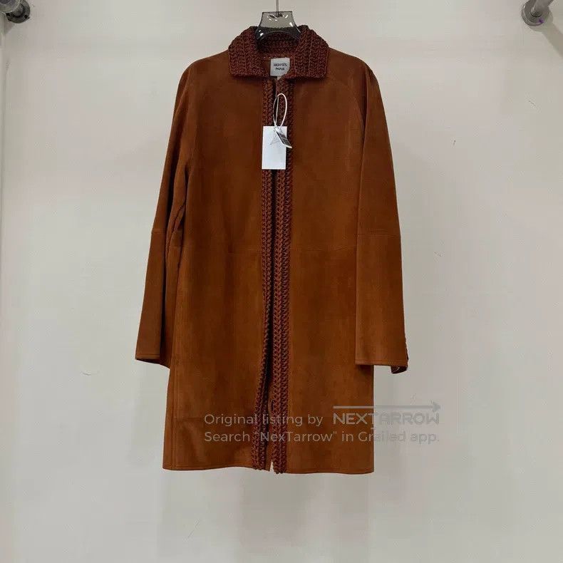 Hermes Hermes Orange Knit Straight Leather Jacket Size XS / US 0-2 / IT 36-38 - 1 Thumbnail