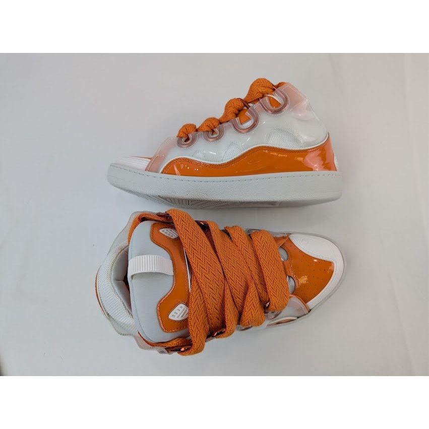 Lanvin o1rshd1 Leather Curb Low-Top Sneaker in Orange / White Size US 9 / EU 42 - 1 Thumbnail