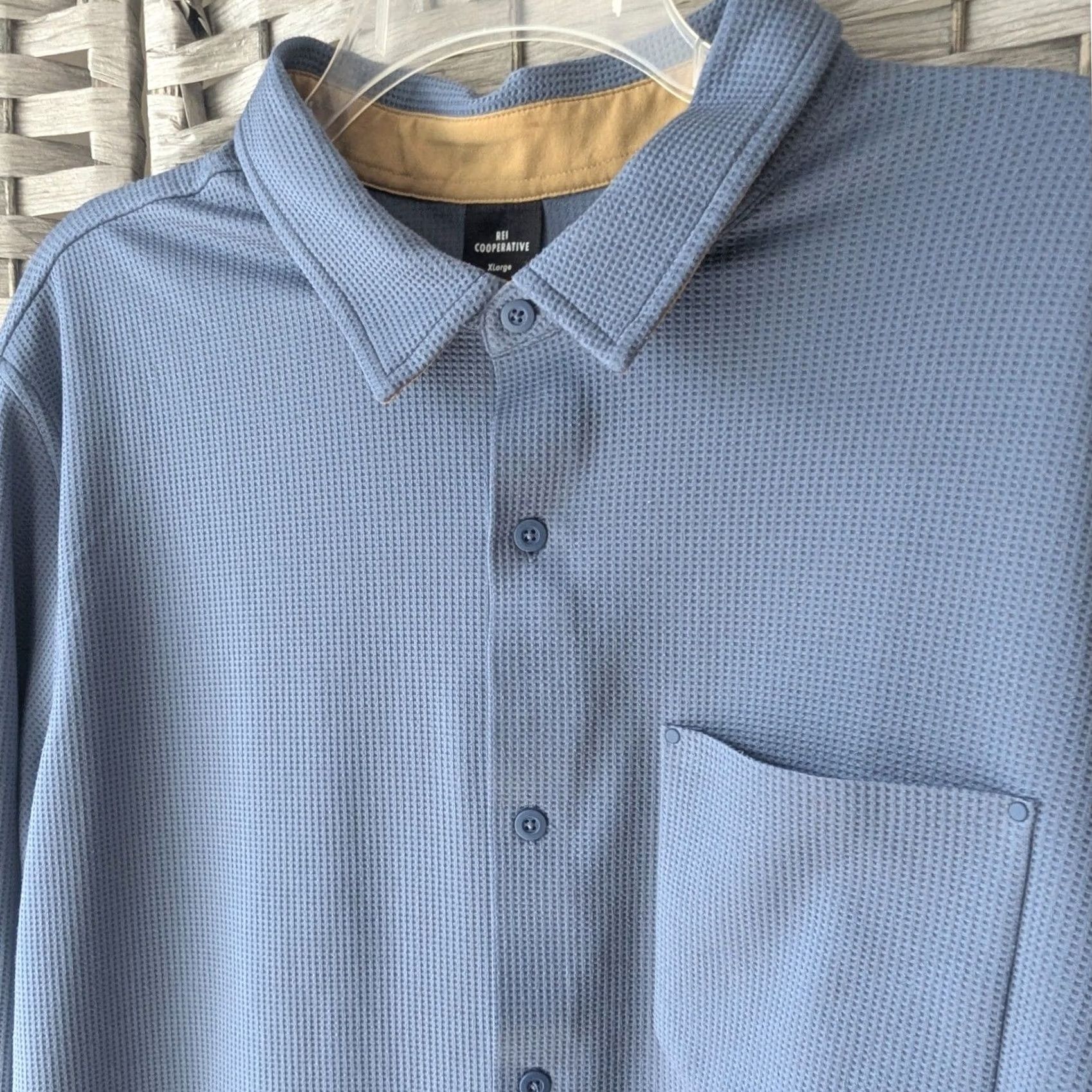 Vintage REI Co-op Mens XL Blue Waffle Knit Long Sleeve Button Up Hiking Shirt Stretch Size US XL / EU 56 / 4 - 2 Thumbnail