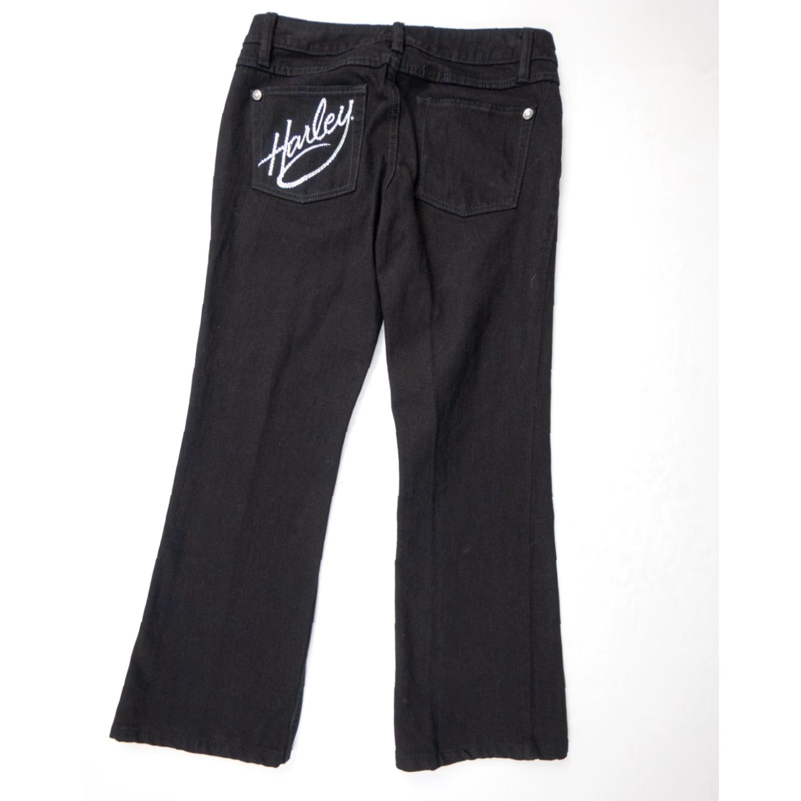 Harley Davidson VINTAGE Harley-Davidson Womens Jeans Flared Denim Pants 4 Black Motorcycle Embellished Stretch Size 27" / US 4 / IT 40 - 6 Thumbnail