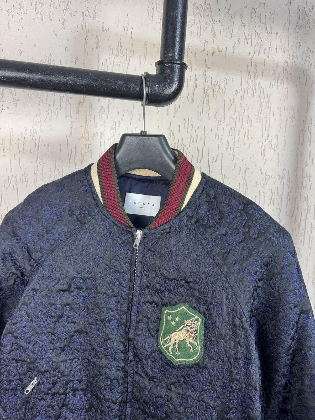 Designer × Sandro Sandro Floral Embroidery Stripped Trim Bomber Jacket Size S / US 4 / IT 40 - 2 Thumbnail
