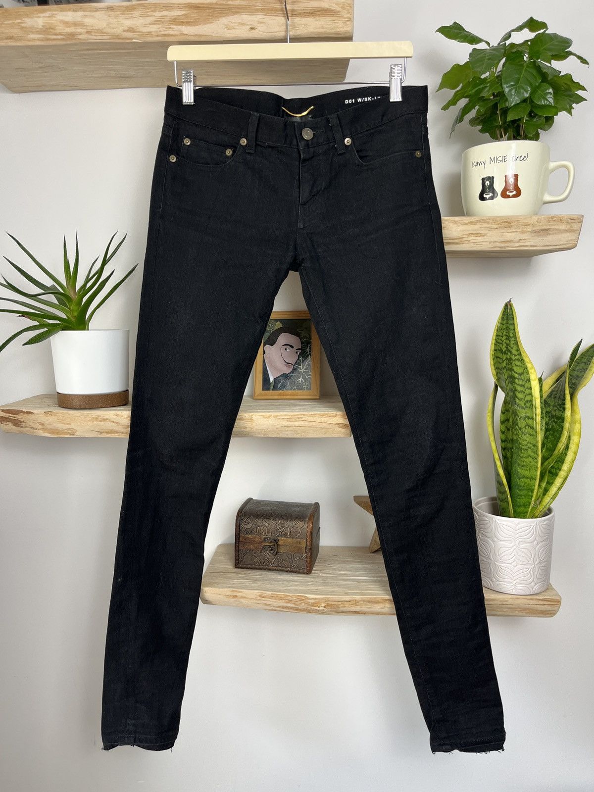 Saint Laurent Paris × Hedi Slimane Washed Knee Ripped Skinny Blue