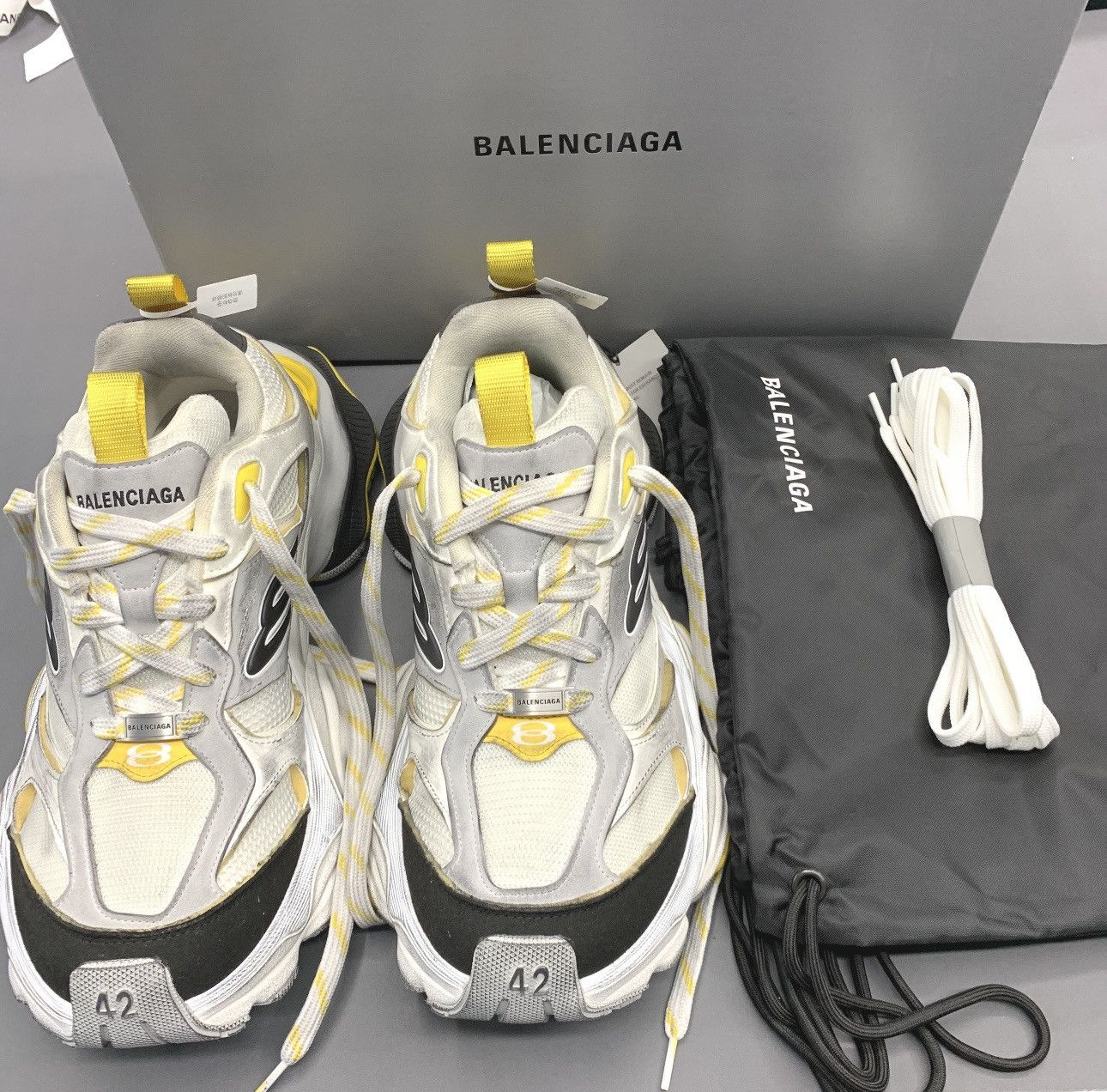 image of Balenciaga Cargo Sneaker 2024 Fashion Show in Gray Yellow, Men's (Size 10.5)