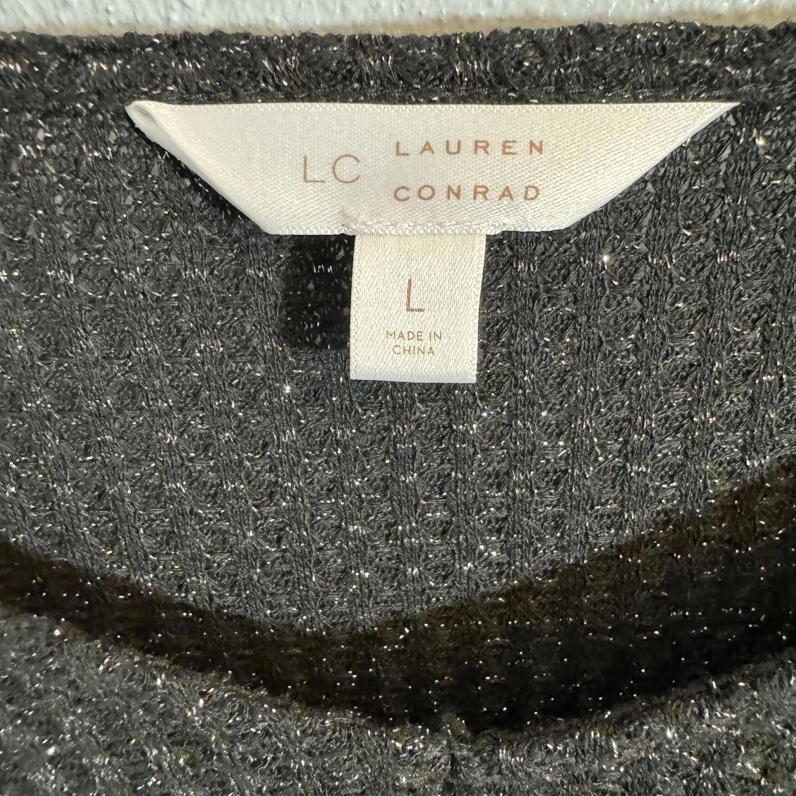 Designer LC Lauren Conrad Large Knit Puff Sleeve Black Silver Shimm Size L / US 10 / IT 46 - 3 Thumbnail
