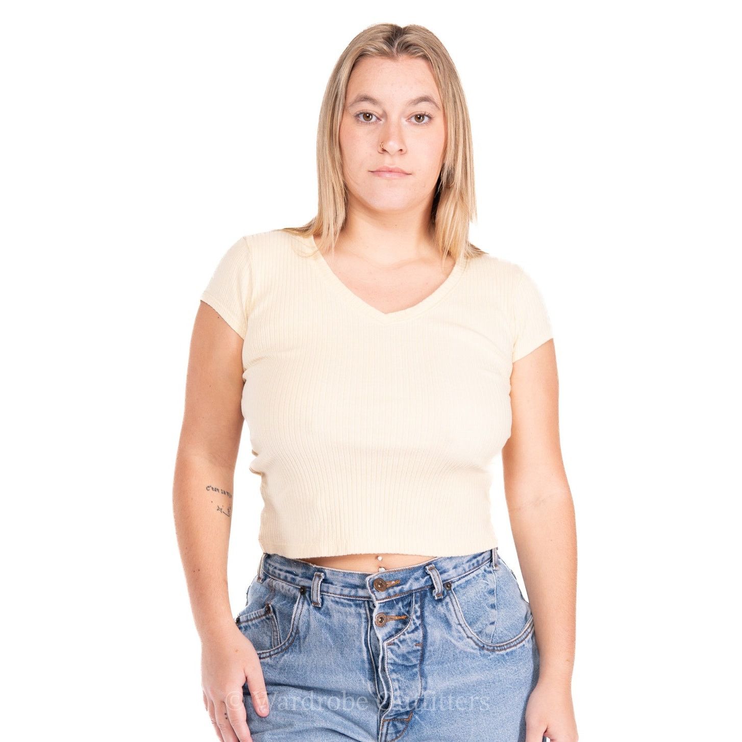 Vintage Vintage 90s Sunshine Yellow Cropped Ribbed Tee Size M / US 6-8 / IT 42-44 - 1 Thumbnail