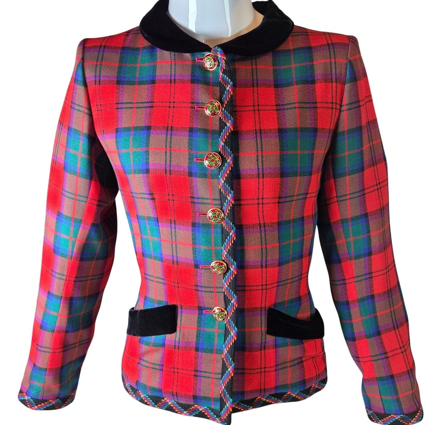 Yves Saint Laurent Yves Saint Laurent Rive Gauche 1994 Tartan Velvet Jacket Size S / US 4 / IT 40 - 1 Thumbnail