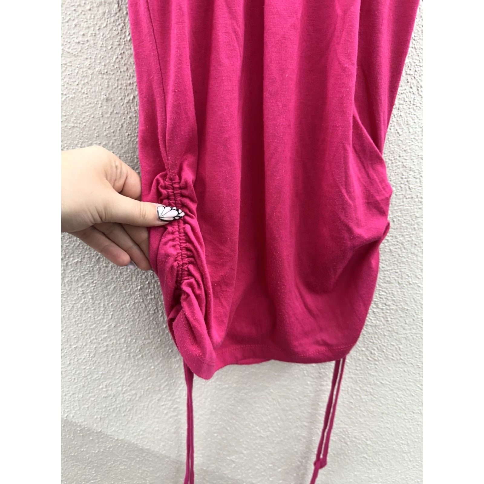 Vintage Derek Heart Womens Shirt Size Medium Pink Short Sleeve Ruched Sided Shirt Size M / US 6-8 / IT 42-44 - 3 Thumbnail