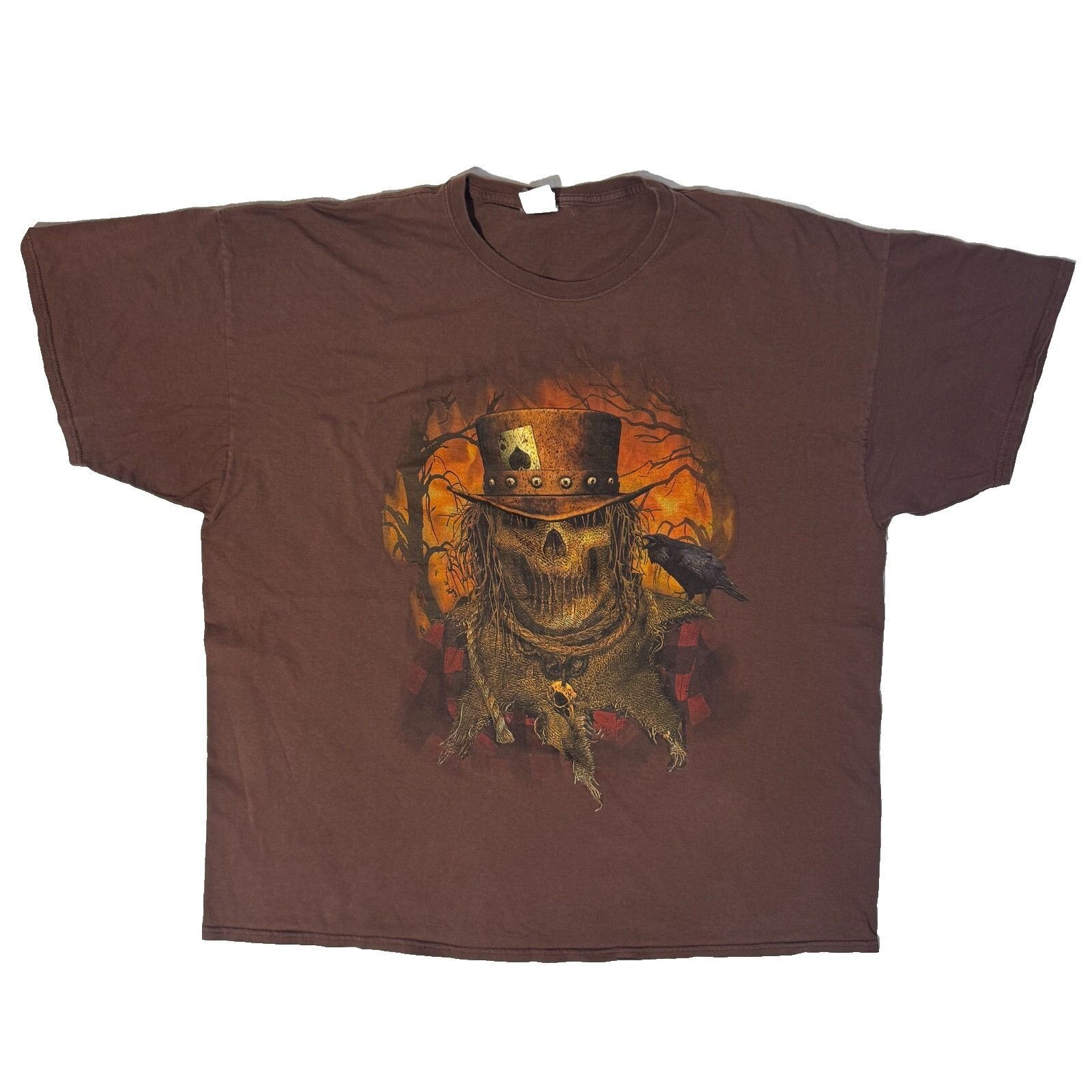 Fruit Of The Loom Vtg Y2K Halloween Grunge Scarecrow Brown Graphic Haunted Tsh Size US XXL / EU 58 / 5 - 1 Thumbnail