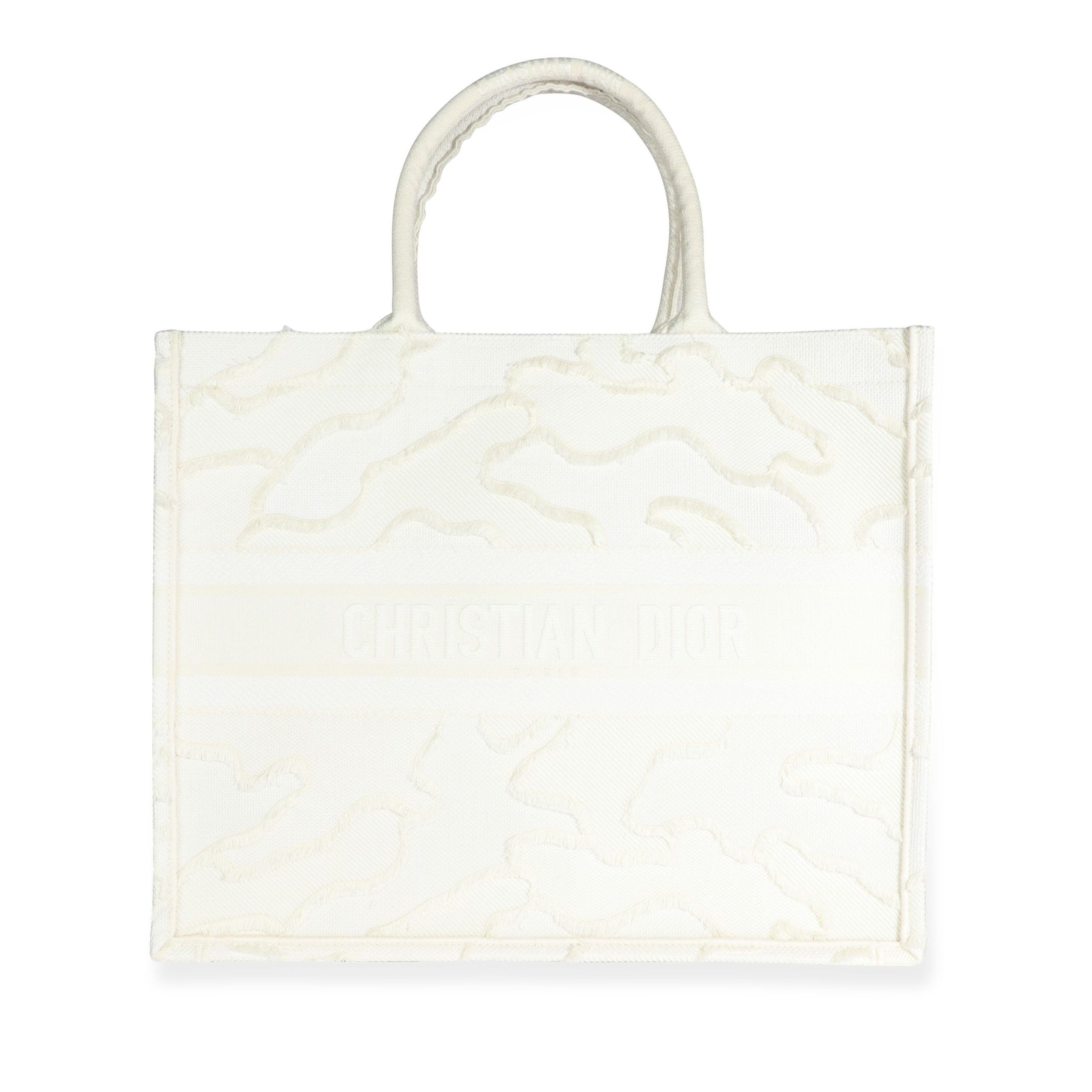 image of Dior White Camouflage Embroidery Large Book Tote, Women's