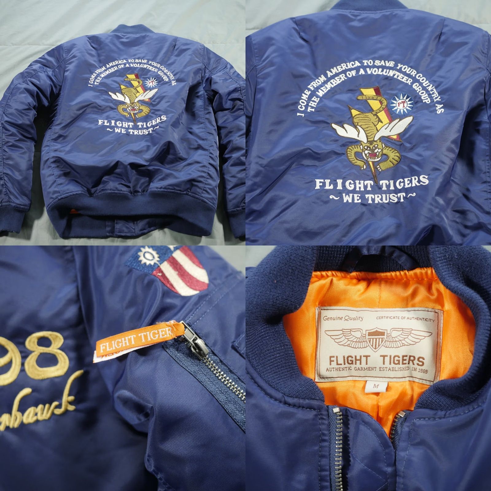 Vintage VINTAGE Flight Tigers Jacket Mens M Blue P-98 Warhawk Bomber 90s Embroidered Jacket Size US M / EU 48-50 / 2 - 8 Thumbnail