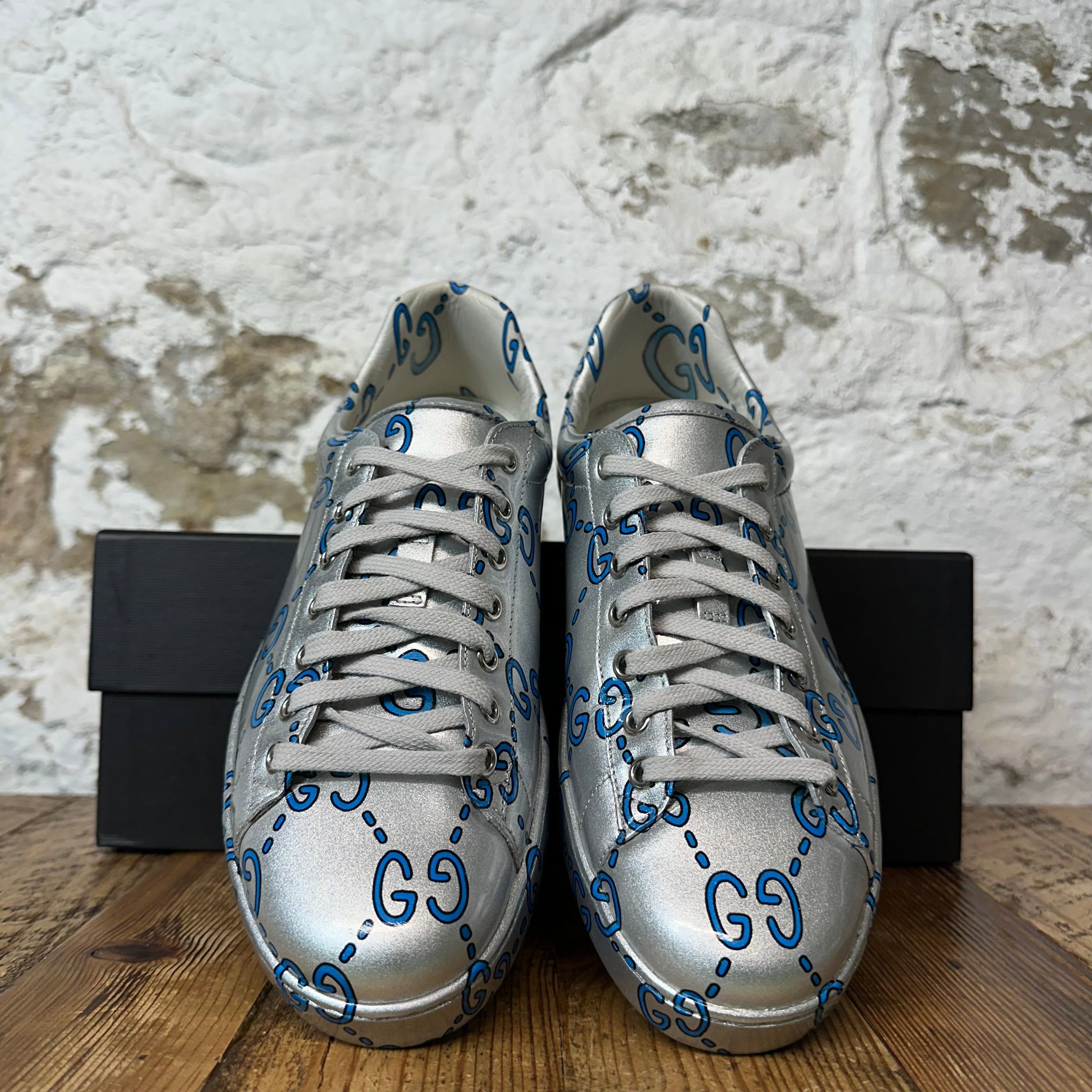 Gucci Gucci Blue GG Monogram Silver Ace Sneaker Sz 8 Size US 8 / EU 41 - 3 Thumbnail