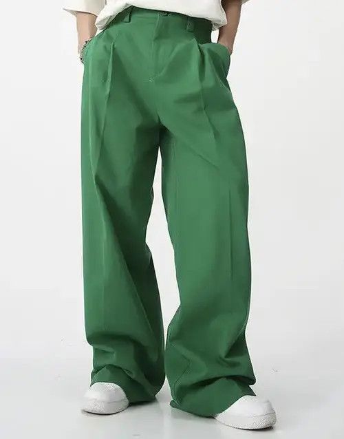 image of Vintage Trendy Color Straight Wide Leg Casual Pant in Green, Men's (Size 29)