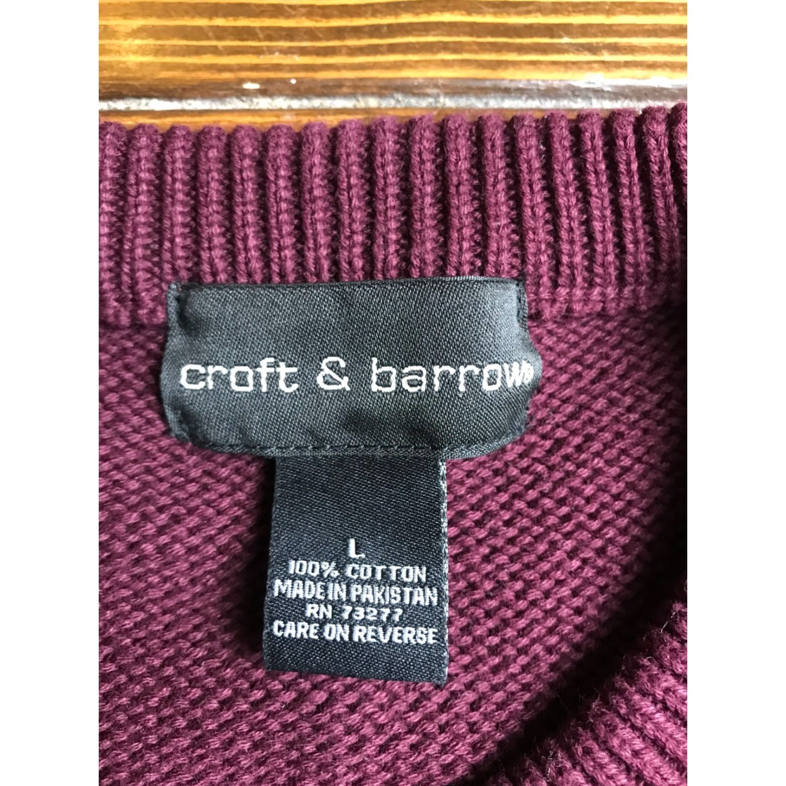 Croft & Barrow Croft & Barrow Sweater Men's L Marron Navy Blue White Stripe Knit Crewneck Pullover Size US L / EU 52-54 / 3 - 3 Thumbnail