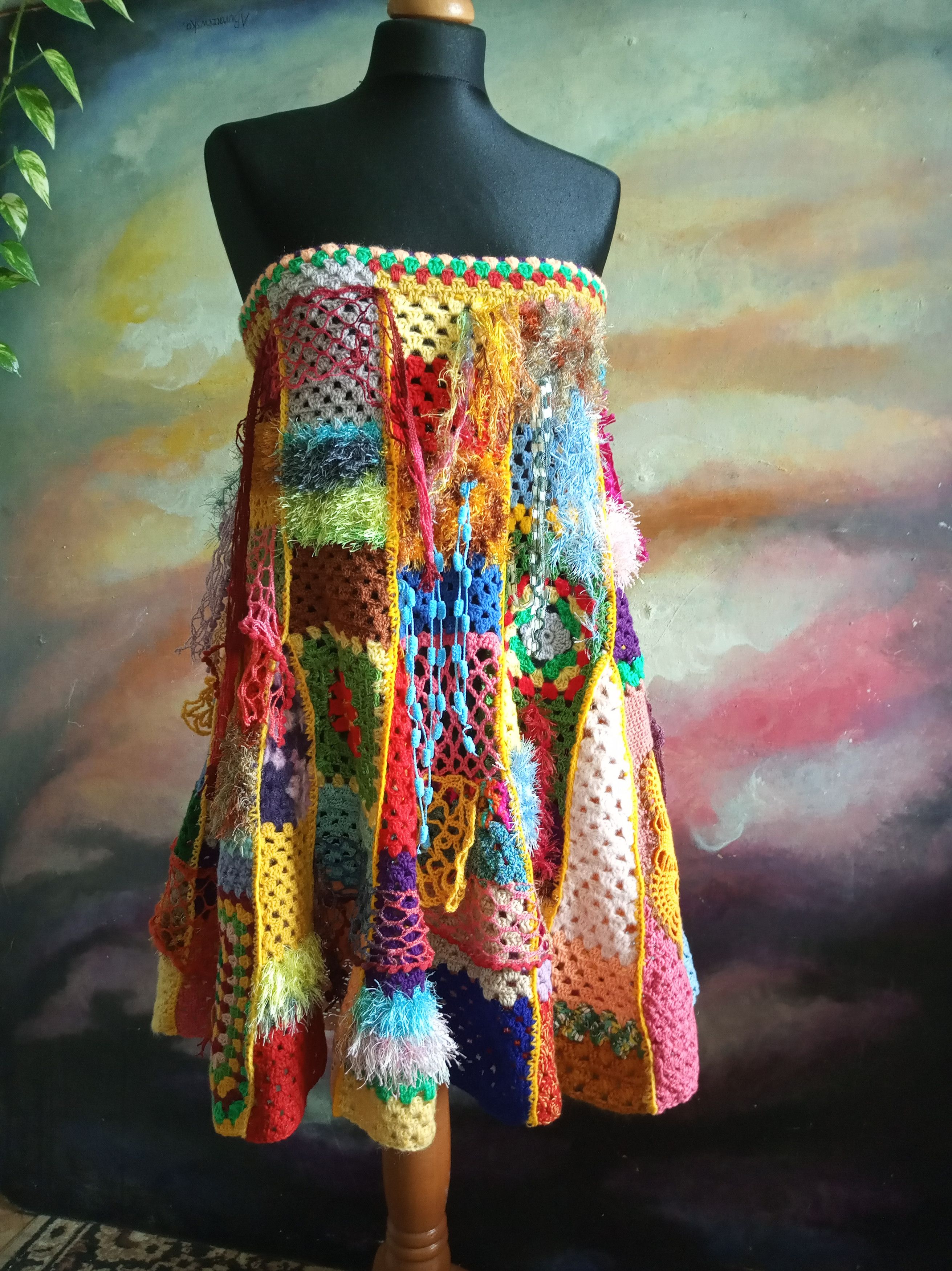 Handmade Crochet Festival colorful skirt Size 28" / US 6 / IT 42 - 6 Thumbnail
