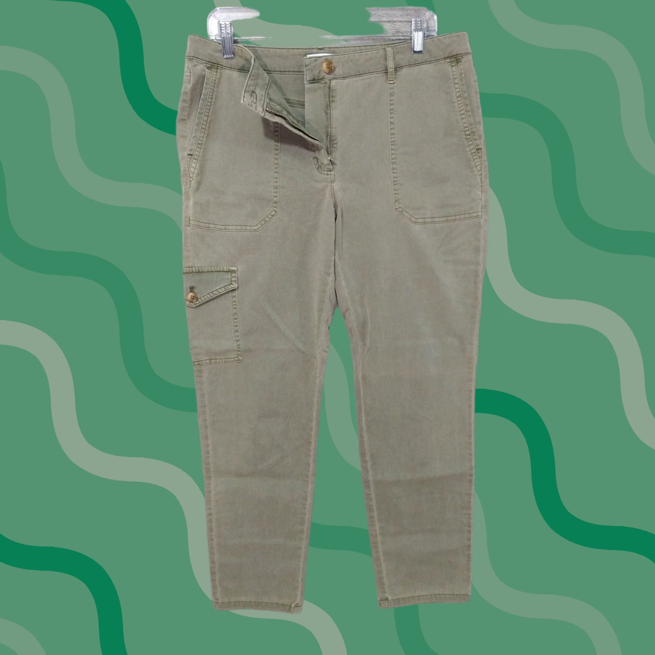 Vintage J Jill Green Cargo Chino Pants Womens 10 Crop Stretch Ankle Size 32" / US 10 / IT 46 - 1 Thumbnail