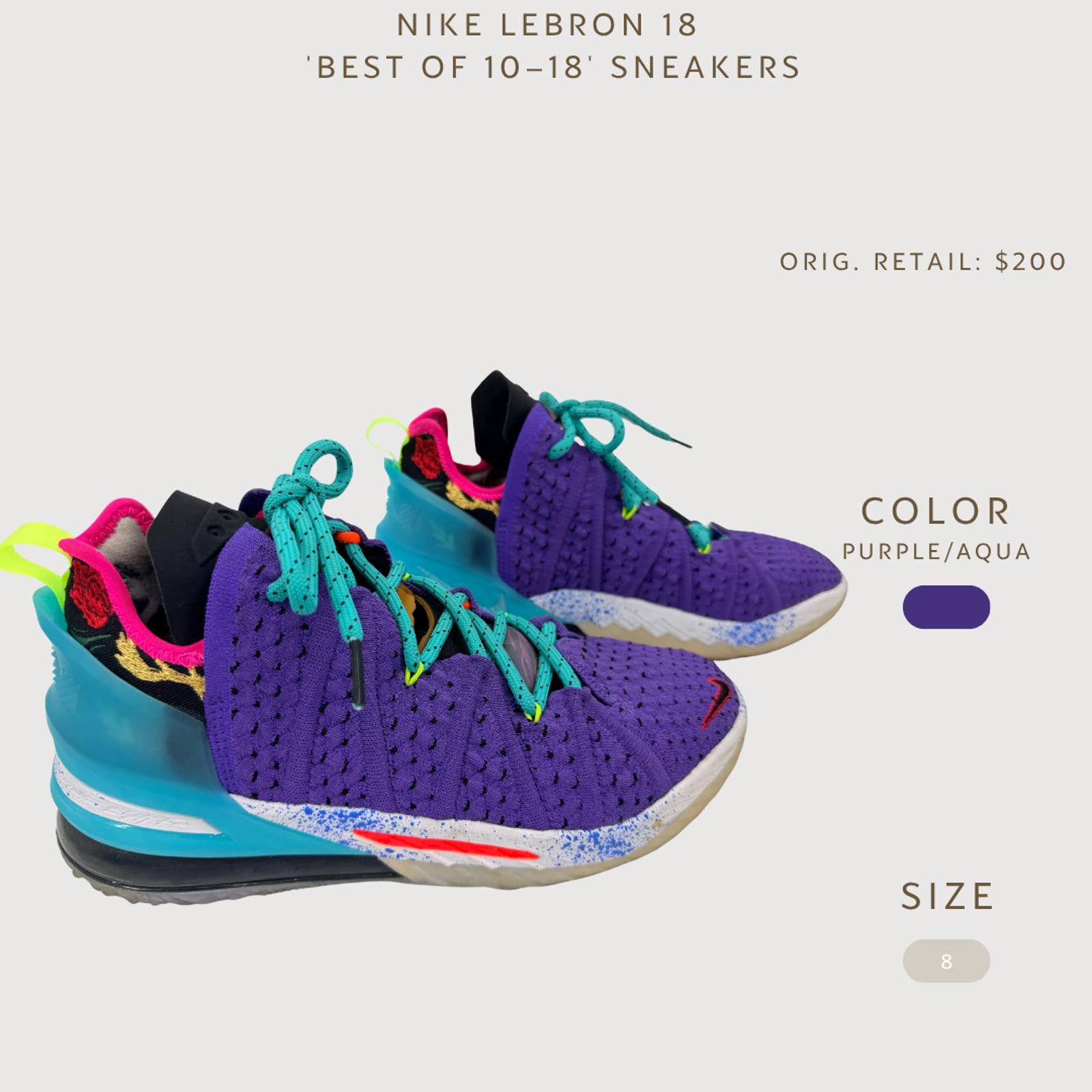Nike Nike LeBron 18 Best of 10-18 Sneakers Purple Aqua 8 Size US 8 / EU 41 - 2 Thumbnail