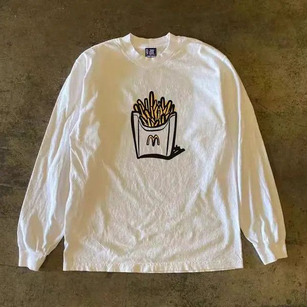 Japanese Brand Yoko White street fashion French fries print long sleeve tee Size US L / EU 52-54 / 3 - 1 Thumbnail