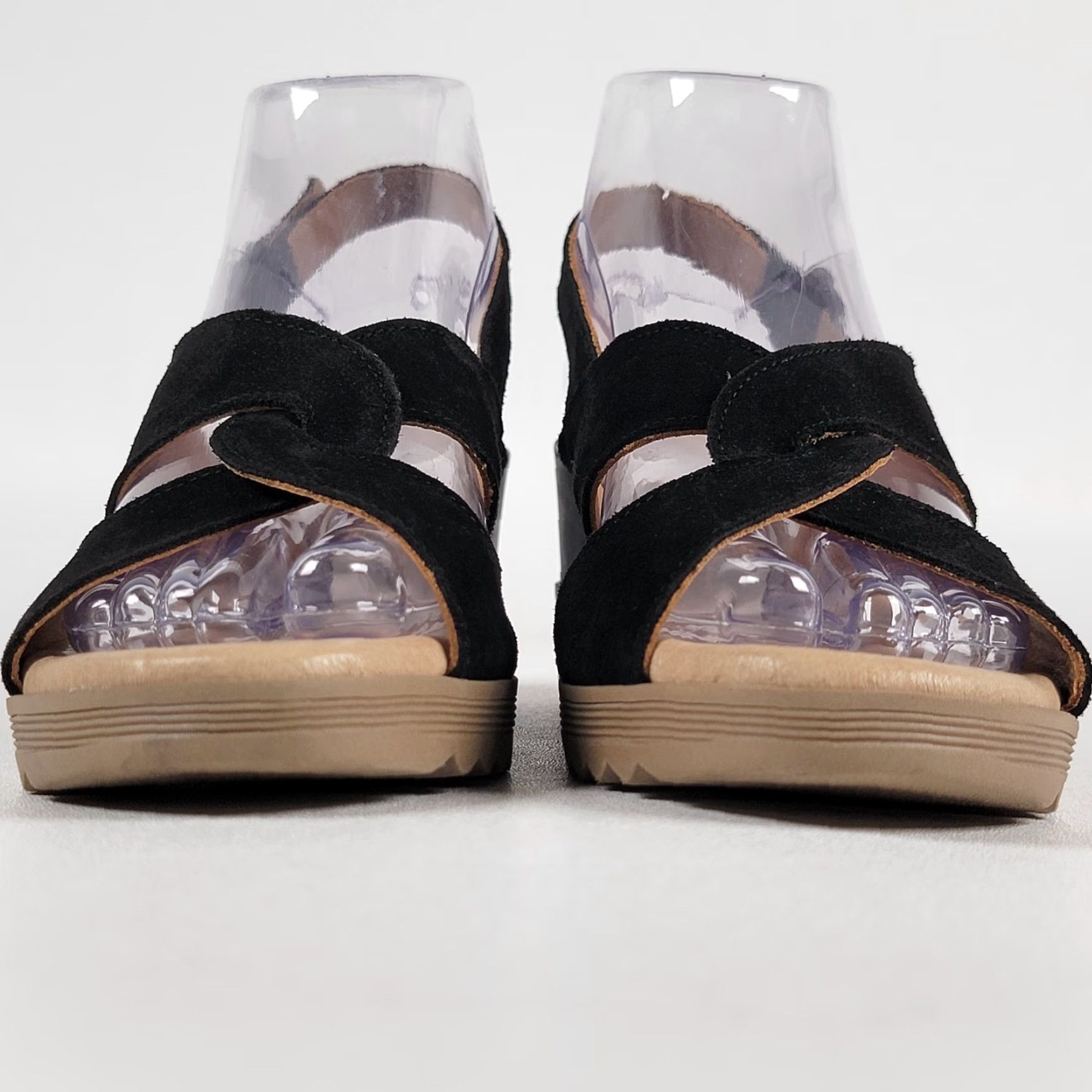 Vintage Eric Michael BOSTON Black Suede Platform Heel Sandals Open Toe Leather Women 8 EU40/US8 Block Heel Platform Summer Spring Fall Size US 8 / IT 38 - 3 Thumbnail