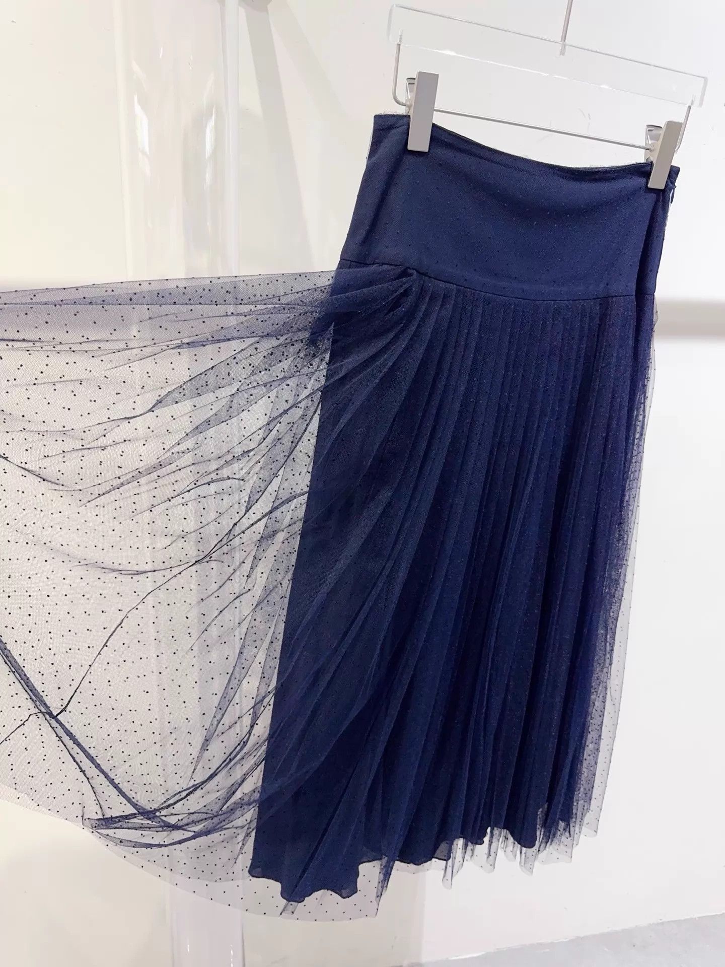 Dior Dior Navy Blue Polka Dot H-W Skirt F36 98 New Size 26" / US 2 / IT 38 - 3 Thumbnail