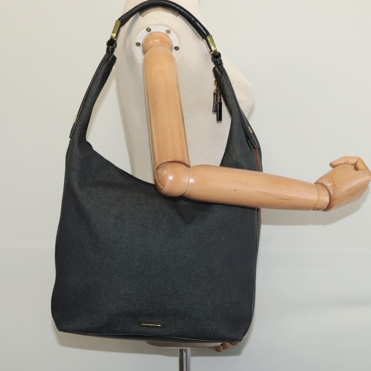 Gucci GUCCI Web Sherry Line Shoulder Bag Canvas Black Gold Size ONE SIZE - 21 Thumbnail