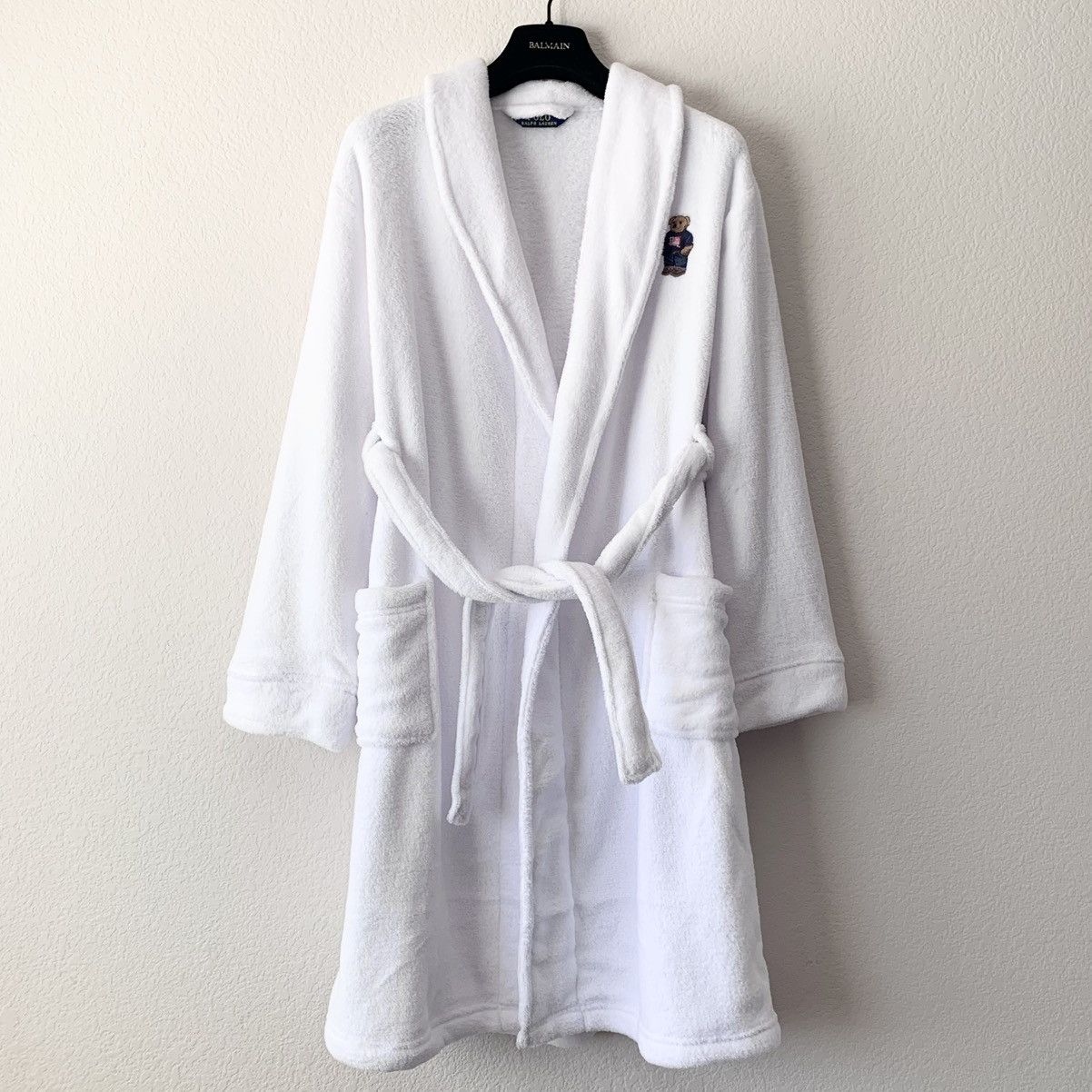 Ralph Lauren polo bear embroidered plush white robe