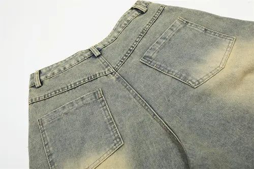 Men's retro plaid patch washed distressed denim shorts y2k