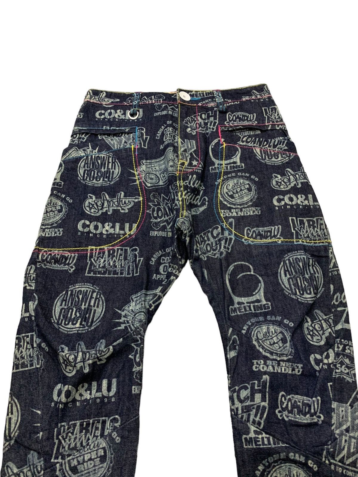 Hysteric Glamour × Japanese Brand Co & Lu Japan Drop Crotch All Over Printed Men Denim Pants Size US 29 - 5 Thumbnail