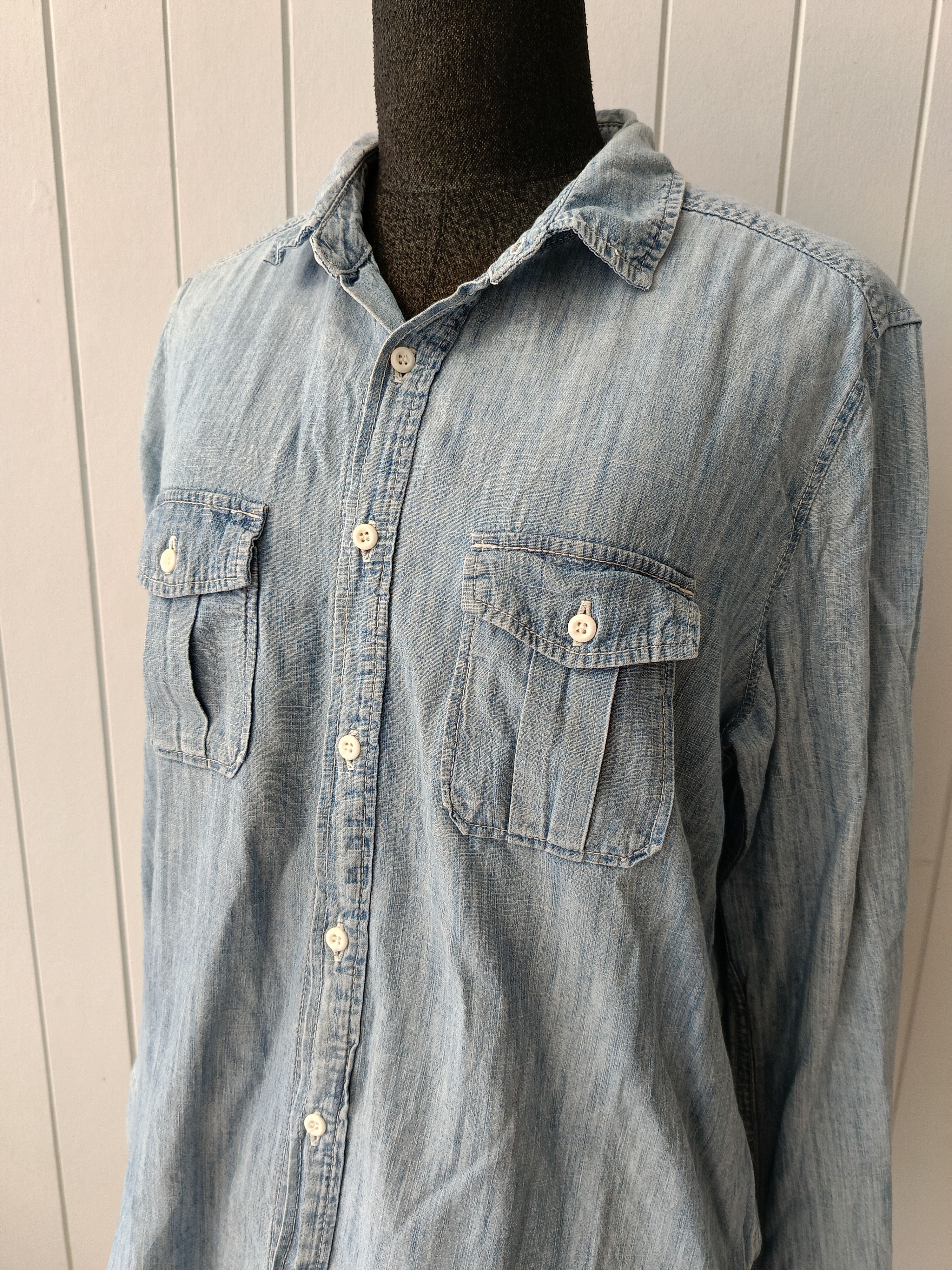 Japanese Brand Niko and ... 4 unisex blue denim chambray western work shirt Size M / US 6-8 / IT 42-44 - 4 Thumbnail