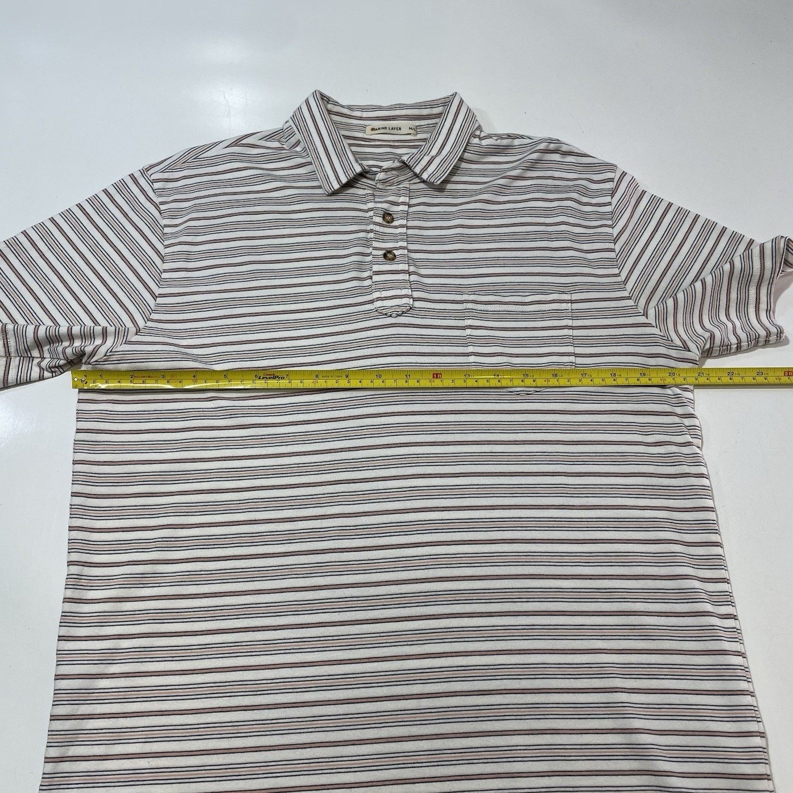 Marine Layer Marine Layer California Polo Shirt M/L Beige Stripe Cotton Size US L / EU 52-54 / 3 - 5 Thumbnail